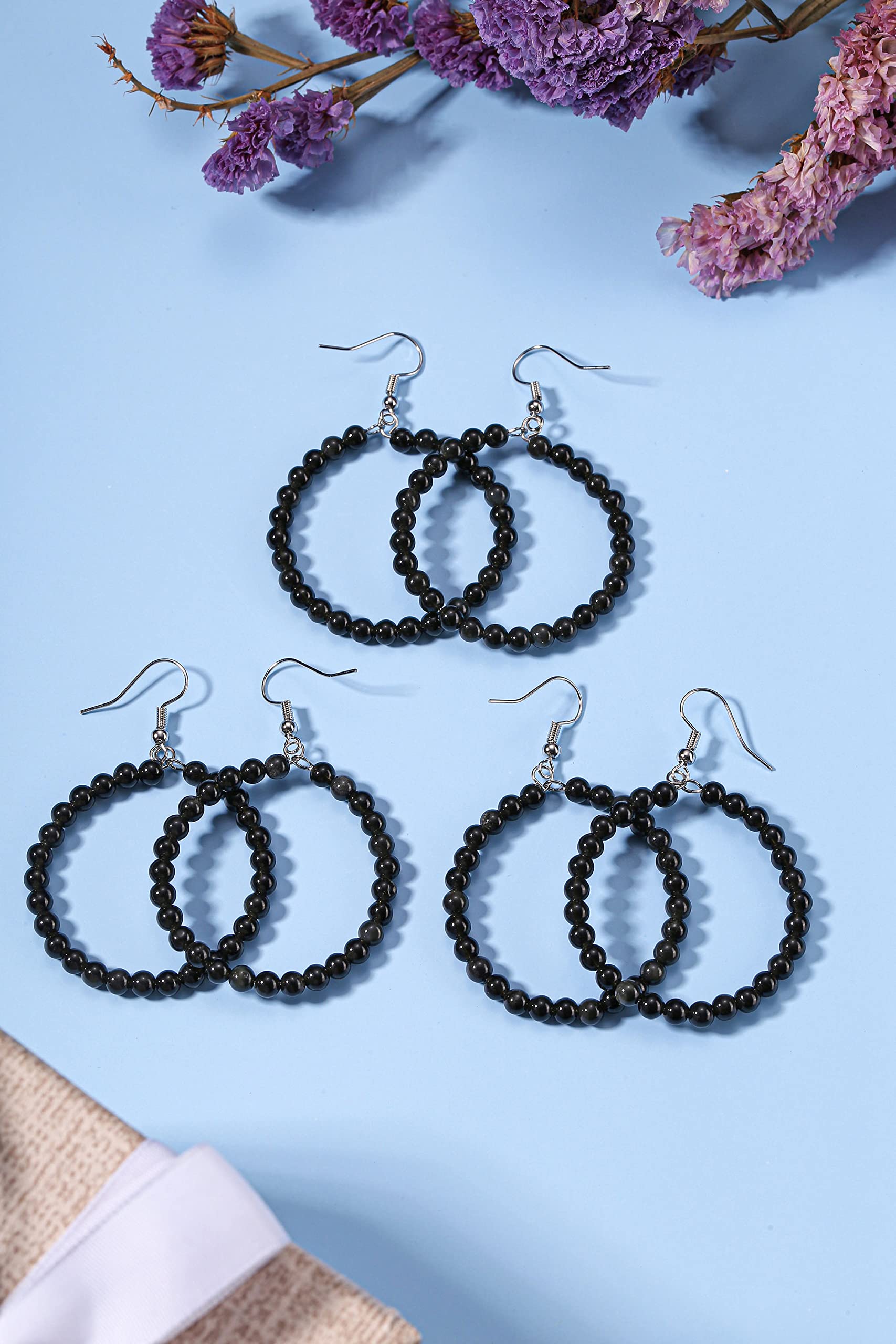 Jovivi Amethyst Rose Quartz Healing Crystal Earrings - Real Natural Stone Gemstone Hoop Dangle Earrings for Women | Reiki Jewelry, Chakra Balancing, Meditation & Spiritual Healing Accessories