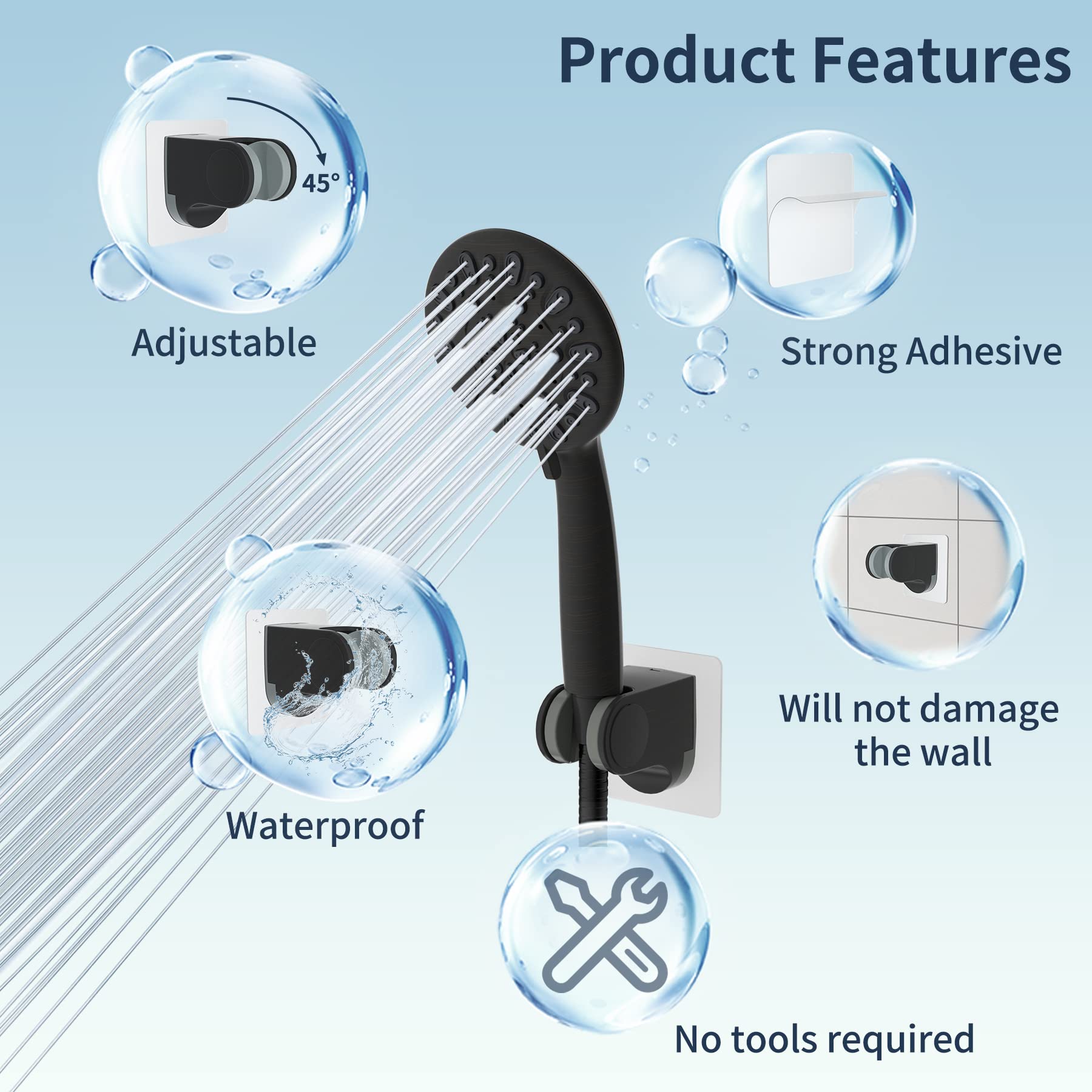 Hibbent No Drill Shower Head Holder - Strong Adhesive Waterproof Handheld Shower Bracket with Adjustable Height - Oil Rubbed Bronze Wall Mount for Bathroom, RV & Camping Use