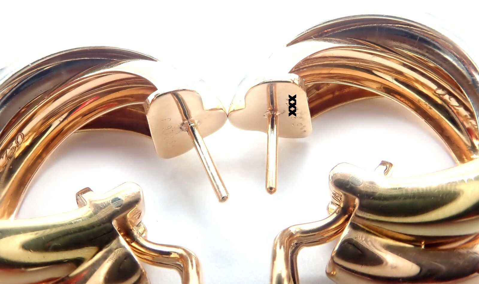 Authentic Cartier 18k Tri-Color Gold Medium Trinity Hoop Earrings for Women - Luxury Jewelry Gift for Anniversary, Wedding & Special Occasions