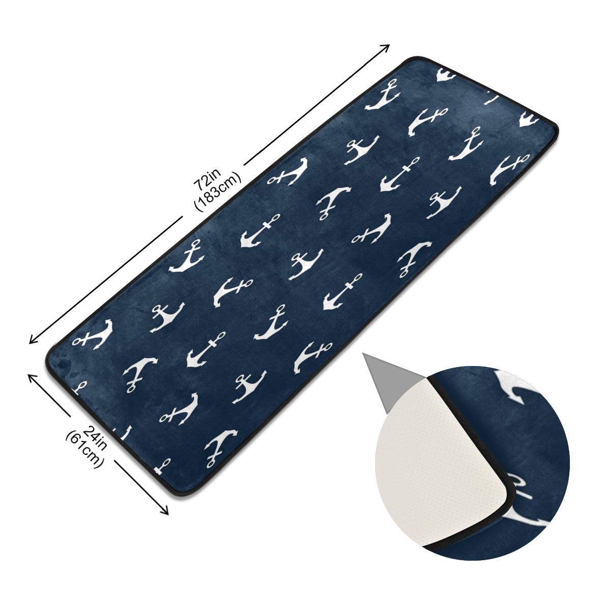 ALAZA Nautical Anchor Ocean Sea Collection Area Rug - 2' x 6' Non-Slip Floor Mat for Living Room, Bedroom, Kitchen - Coastal Decor for Beach House, Boat, or Seaside Themed Spaces