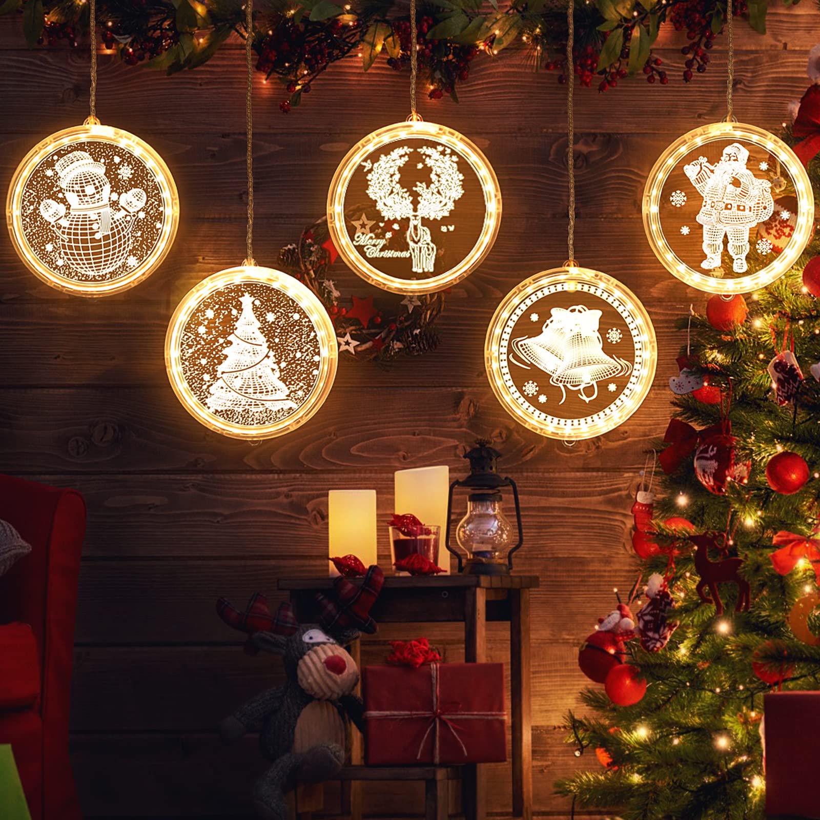 BLOOMWIN 9.8 Ft Warm White LED Christmas Window Lights - 3D Hanging Curtain String Lights with USB for Indoor & Outdoor Decor - Perfect for Windows, Walls, Fireplace, Bedroom, Pathway, Patio Holiday Decorations