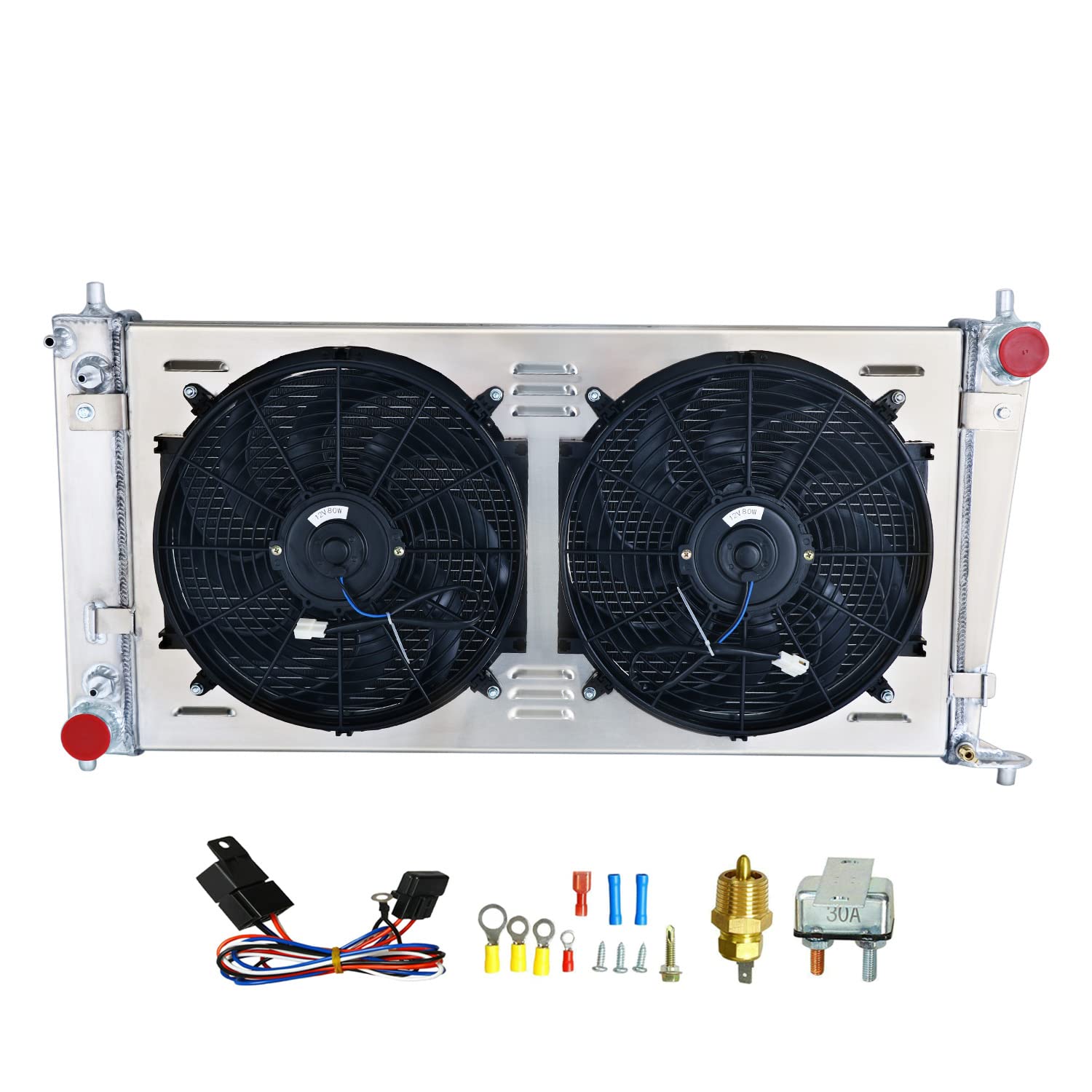 1999-2004 Ford Expedition F150 F250 F350 V8 Aluminum Radiator - 3 Row Heavy Duty Cooling System with Fan Shroud & Relay Kit - Perfect for Off-Roading, Towing & High-Performance Driving