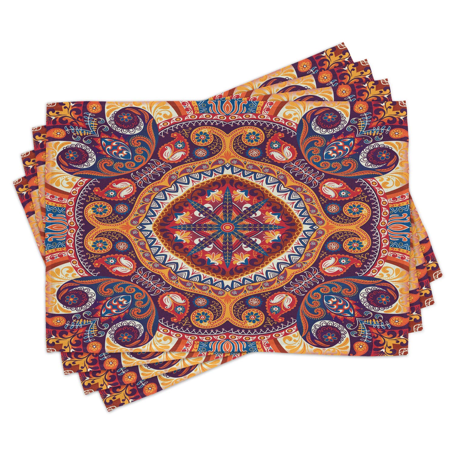 Ambesonne Paisley Placemats Set of 4 - Floral Leaf Ornamental Rug Pattern Washable Fabric Place Mats for Dining Table & Kitchen Decor - Perfect for Holiday Dinners, Parties & Everyday Use