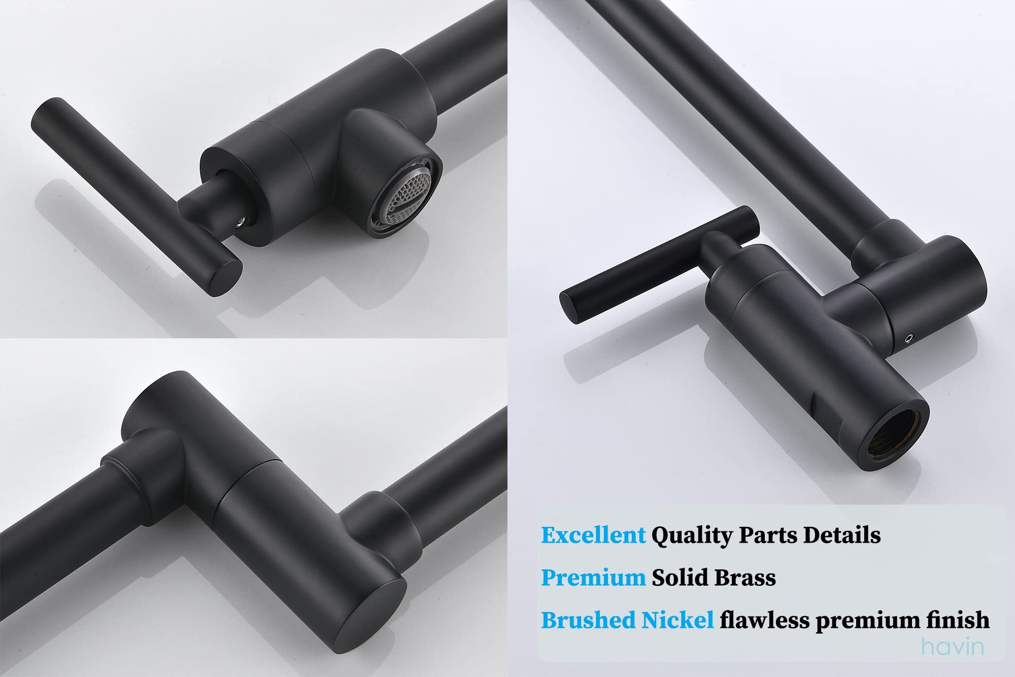 Premium Matte Black Brass Pot Filler - Wall Mount Commercial Kitchen Faucet with Flexible Swing Arms for Coffee Machines & Cooking | Heavy Duty Copper Construction for Restaurants & Home Kitchens