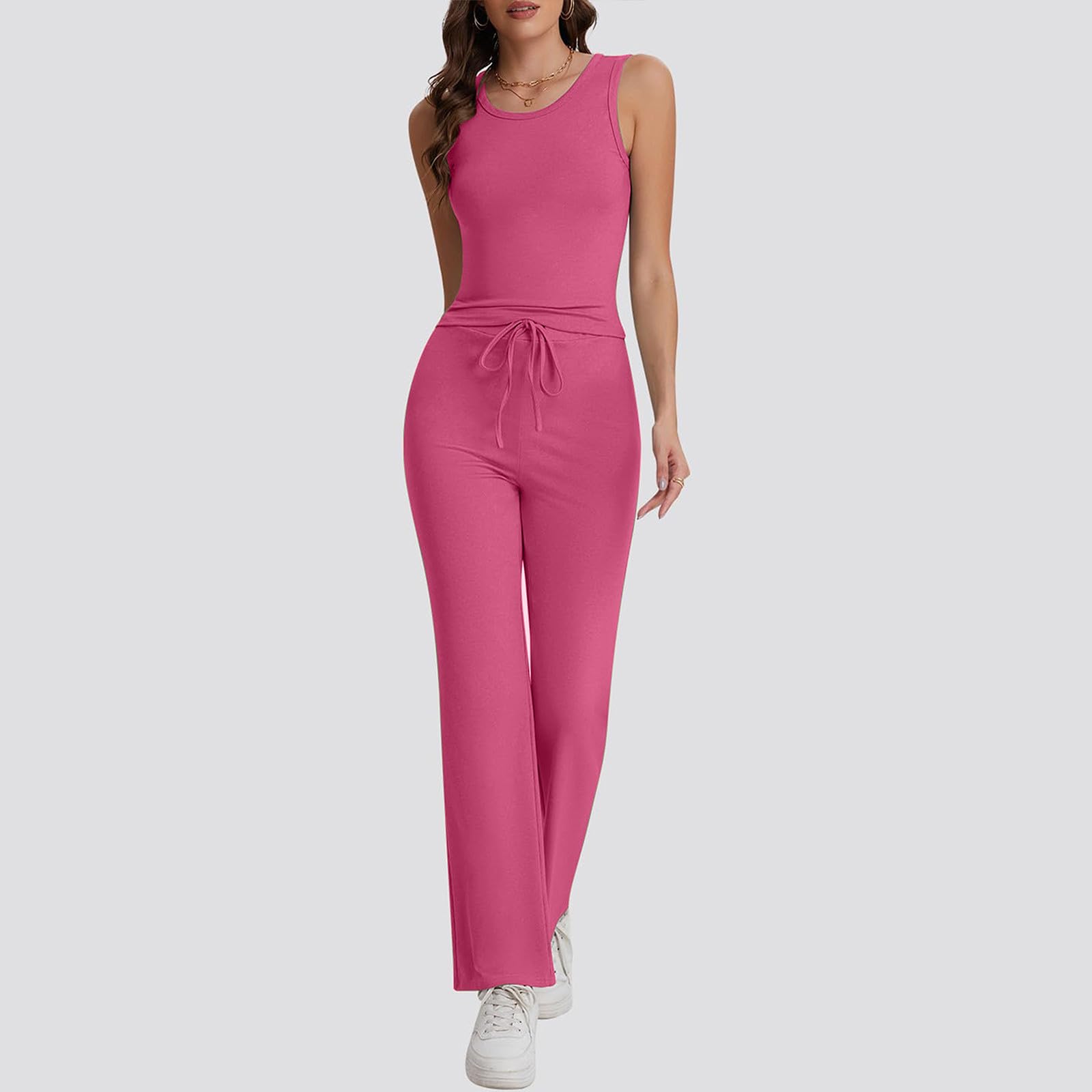 Women's 2-Piece Lounge Set - Sleeveless Crewneck Tank Top & Drawstring Sweatpants Comfy Lightweight Sweatsuit | Perfect for Yoga, Lounging & Travel