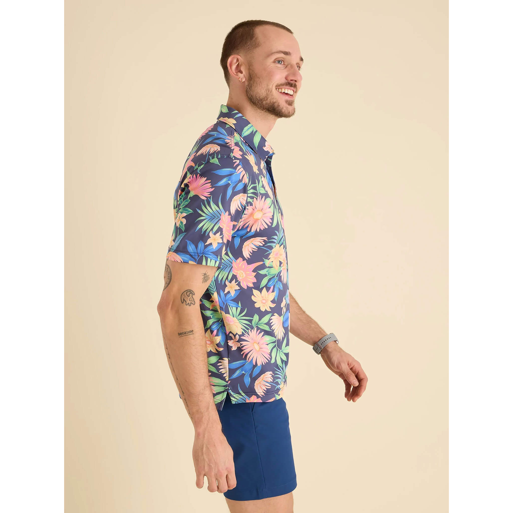 Chubbies Men's Big Bloomer Polo Shirt - Classic Fit Casual Short Sleeve Button Down Shirt in Navy Blue | Perfect for Golf, Summer Outings & Weekend Wear