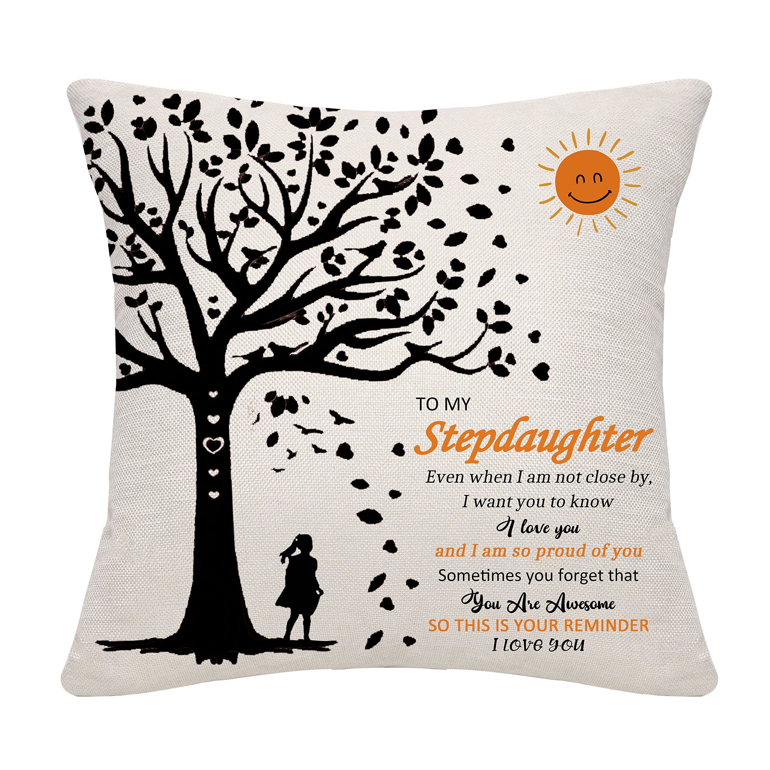 Bommex Stepdaughter Gifts - Inspirational Throw Pillow Cover for Stepdaughter from Stepmother or Stepfather - Encouragement, Birthday & Graduation Gifts (10-80) - Perfect for Bedroom Decor, Living Room Accent & Heartwarming Surprises