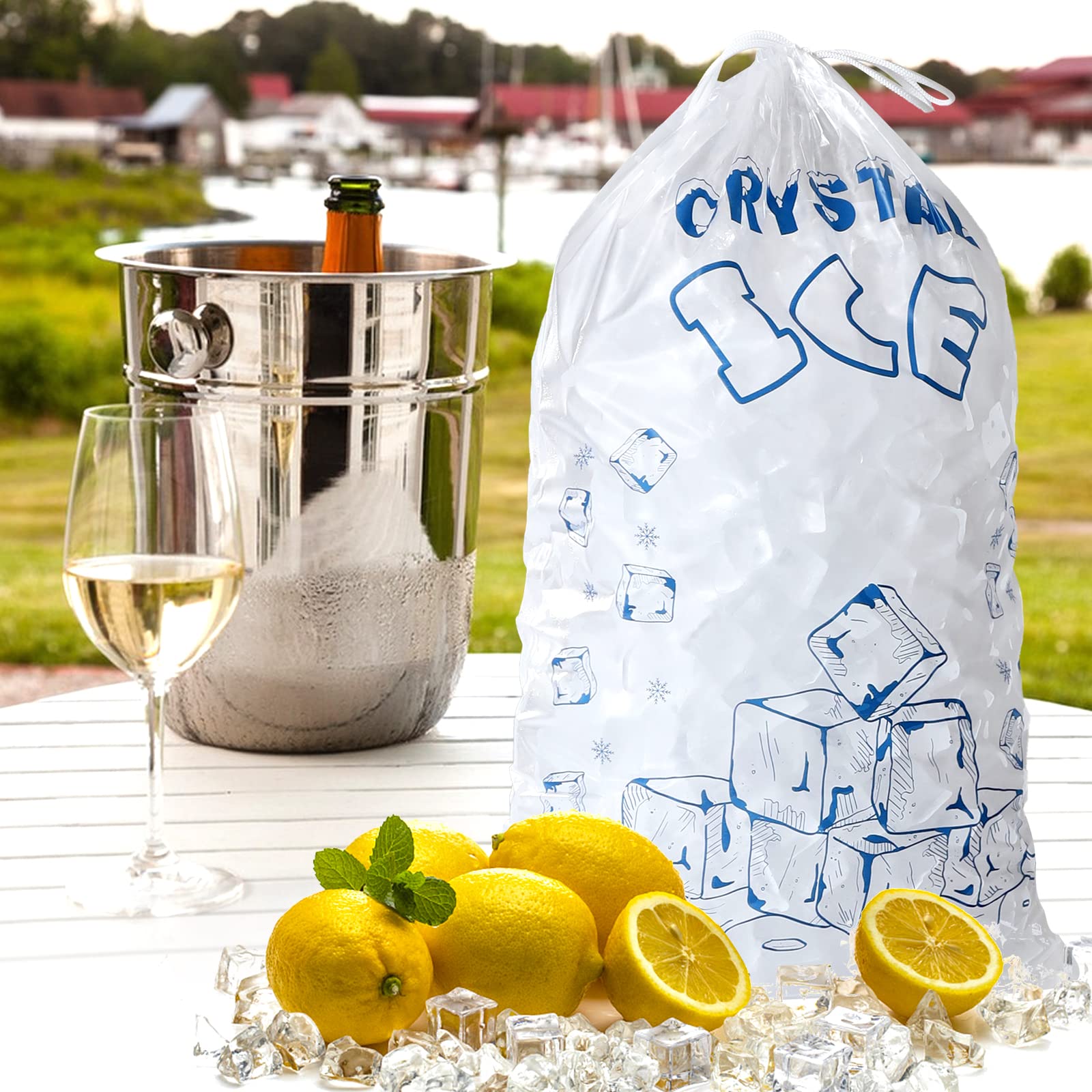 8 lb Ice Bags with Drawstring - 50 Pack Heavy Duty Reusable Ice Cube Bags for Ice Machines | Portable Freezer Storage & Cooler Organizer | Perfect for Parties, Camping, and Beverage Service