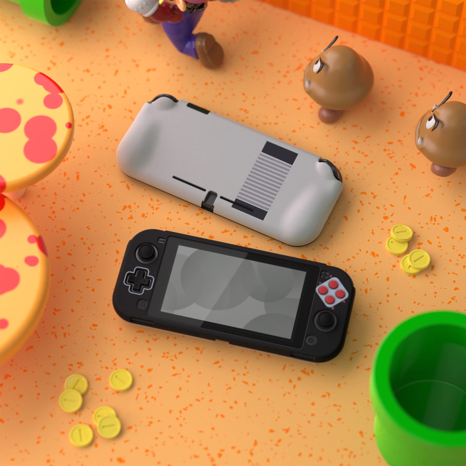 PlayVital ZealProtect Protective Case for Nintendo Switch Lite - Hard Shell Ergonomic Grip Cover with Screen Protector, Thumb Grip Caps & Button Caps (Classic NES Style) | Shockproof & Scratch-Resistant | Perfect for Gaming, Travel & Daily Protection
