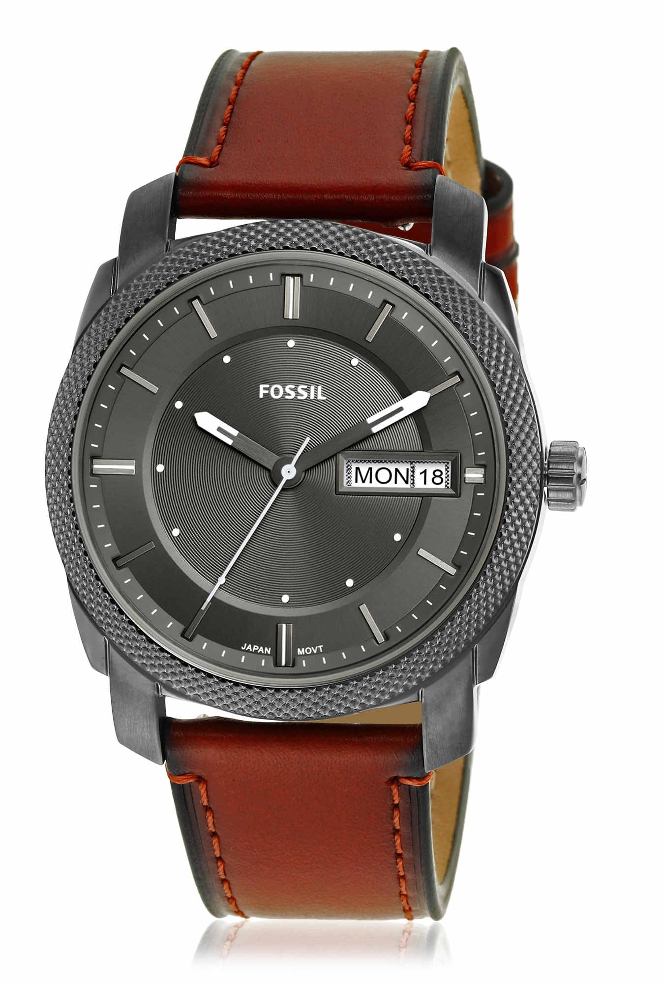 Fossil Machine Men's Stainless Steel Quartz Watch with Three-Hand Movement - Perfect for Business, Casual Wear & Everyday Use