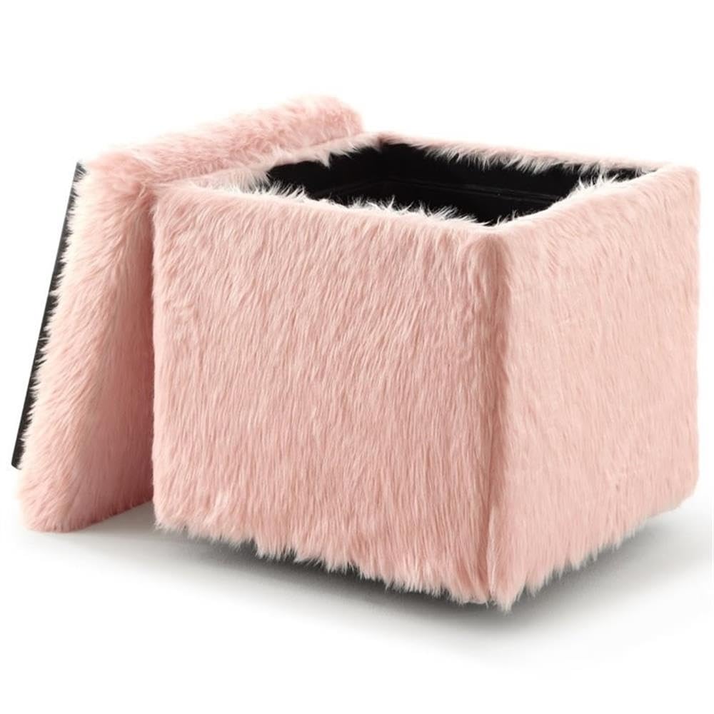Stanley Modern Faux Fur Fabric Cube Storage Ottoman in Blush Pink - Versatile Living Room Furniture for Small Space Organization, Extra Seating & Home Decor