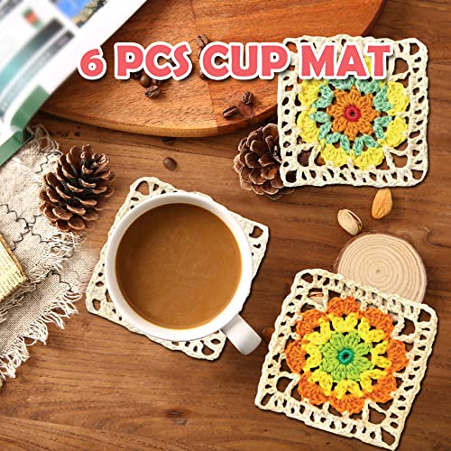 QCZKB Crochet Coaster Kit for Beginners - 14 Skeins Cotton Yarn, 2 Crochet Hooks, 2 Weaving Needles, Instruction Book & 8 Stitch Markers | DIY Craft Gift for Home Decor, Table Setting & Relaxation (C022)