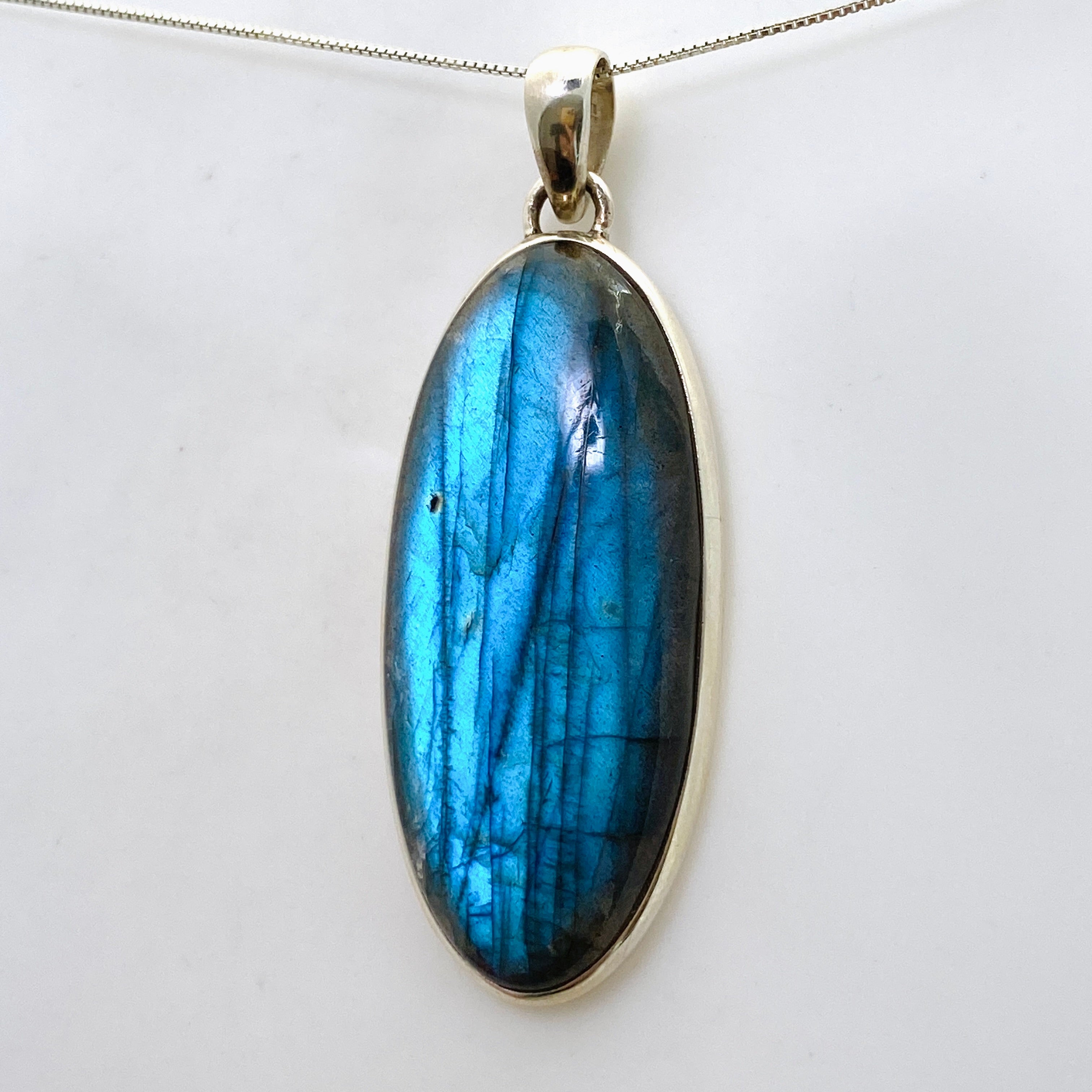 Natural Labradorite Oval Cabochon Pendant Necklace - 925 Sterling Silver Jewelry for Women - Perfect for Spiritual Healing, Meditation & Energy Work