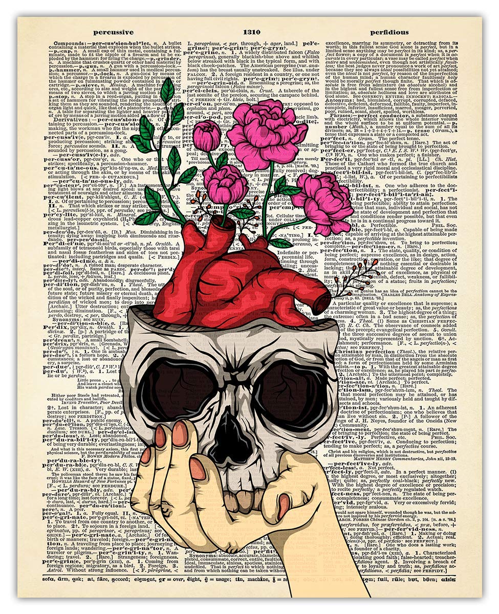 Gothic Floral Skull Wall Art - 8x10 Halloween Decor for Wiccan & Goth Homes