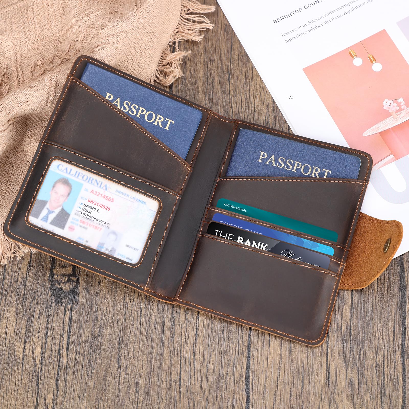 Premium Full Grain Leather Slim RFID Blocking Bifold Wallet for Men - Travel Passport Holder with Snap Closure (Dark Brown) | Ideal for Business, Travel & Everyday Use