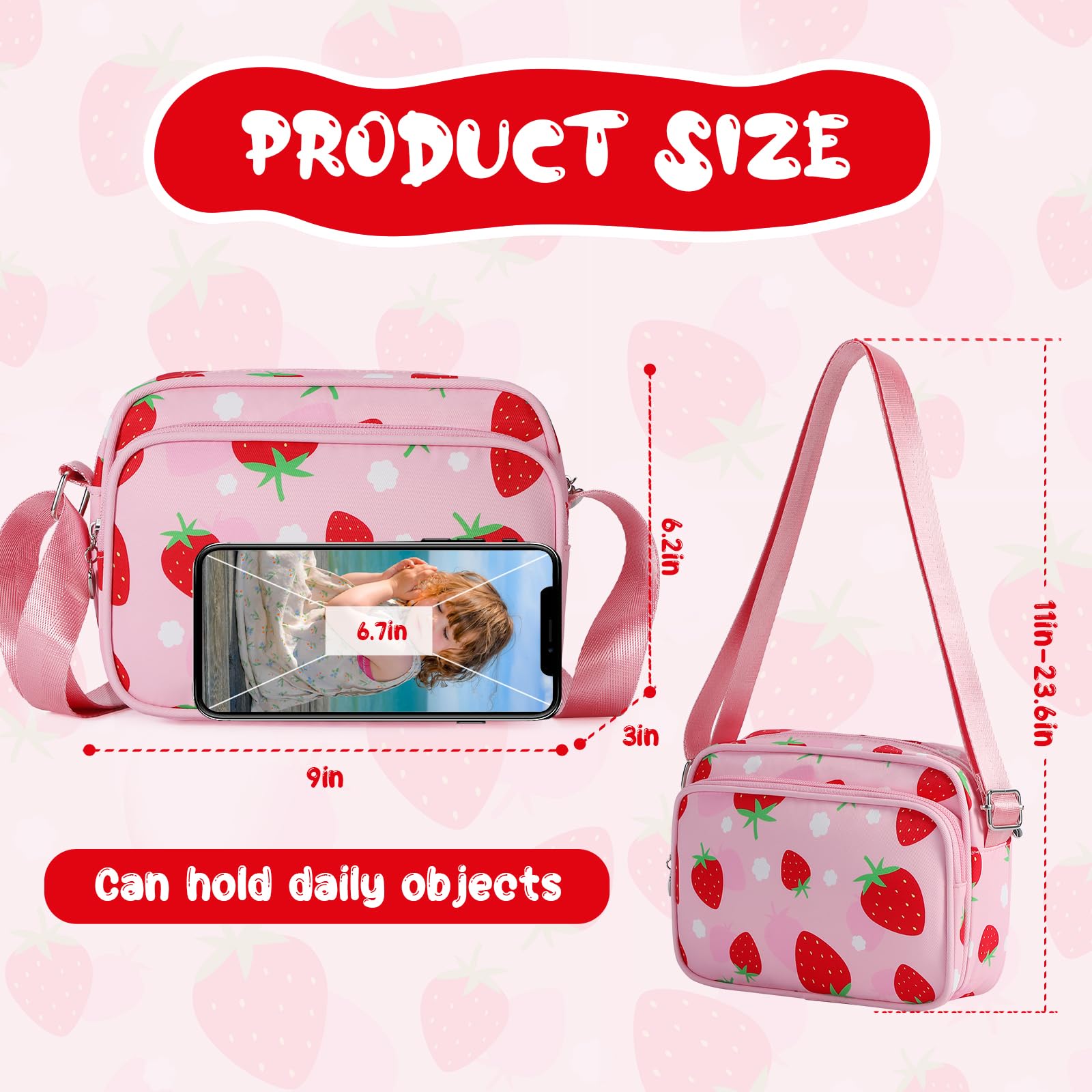 **Strawberry Crossbody Purse for Girls - Cute & Trendy Shoulder Bag for Kids, Best Birthday & Christmas Gift for 6 8 10 12 Year Old Girls - Perfect for School, Travel & Daily Use**