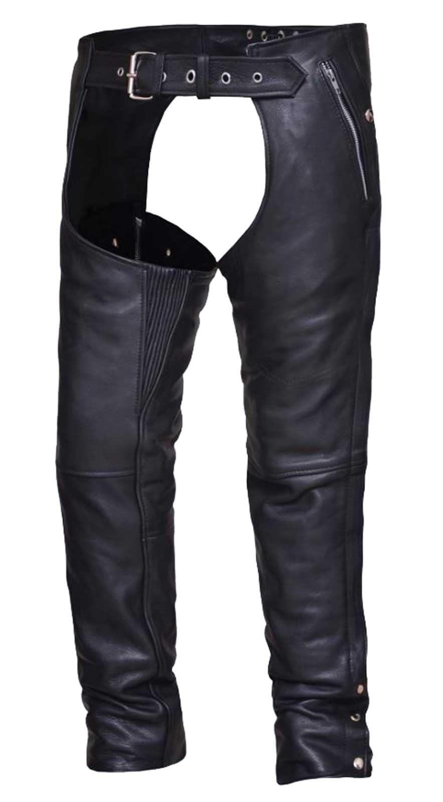 Unisex Black Naked Leather 4-Pocket Motorcycle Chaps - Large Size | Durable Riding Gear for Harley, Cruiser & Adventure Bikes | Perfect for Long Rides & Motorcycle Enthusiasts