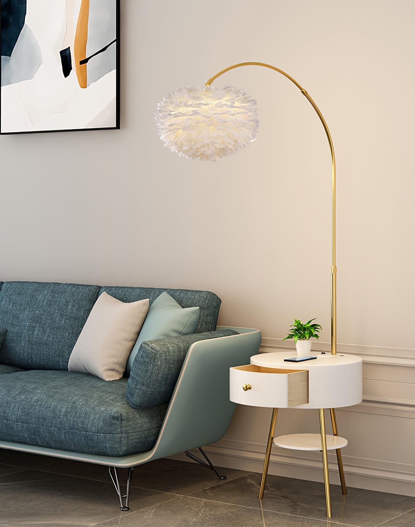 Feather Drawer Floor Lamp - Modern LED Standing Light with Adjustable Brightness for Living Room, Bedroom, and Office Decor