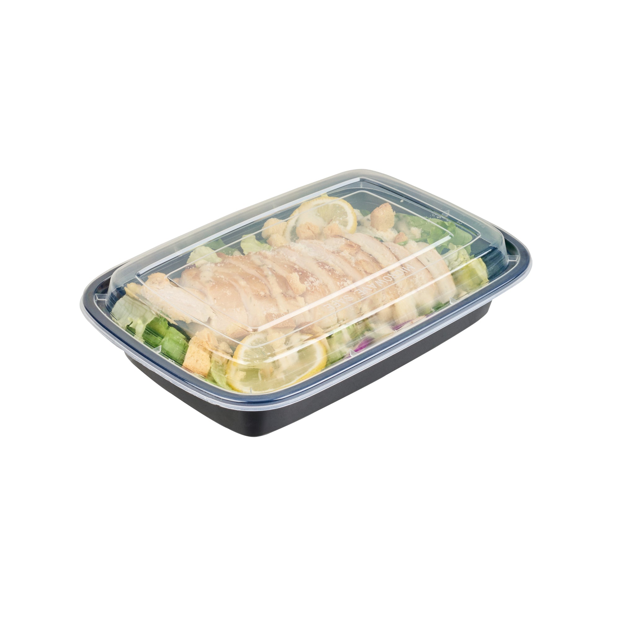 28 oz Black Plastic To Go Containers with Clear Lids - 100 Pack | Microwave Safe Food Storage Boxes (8.75