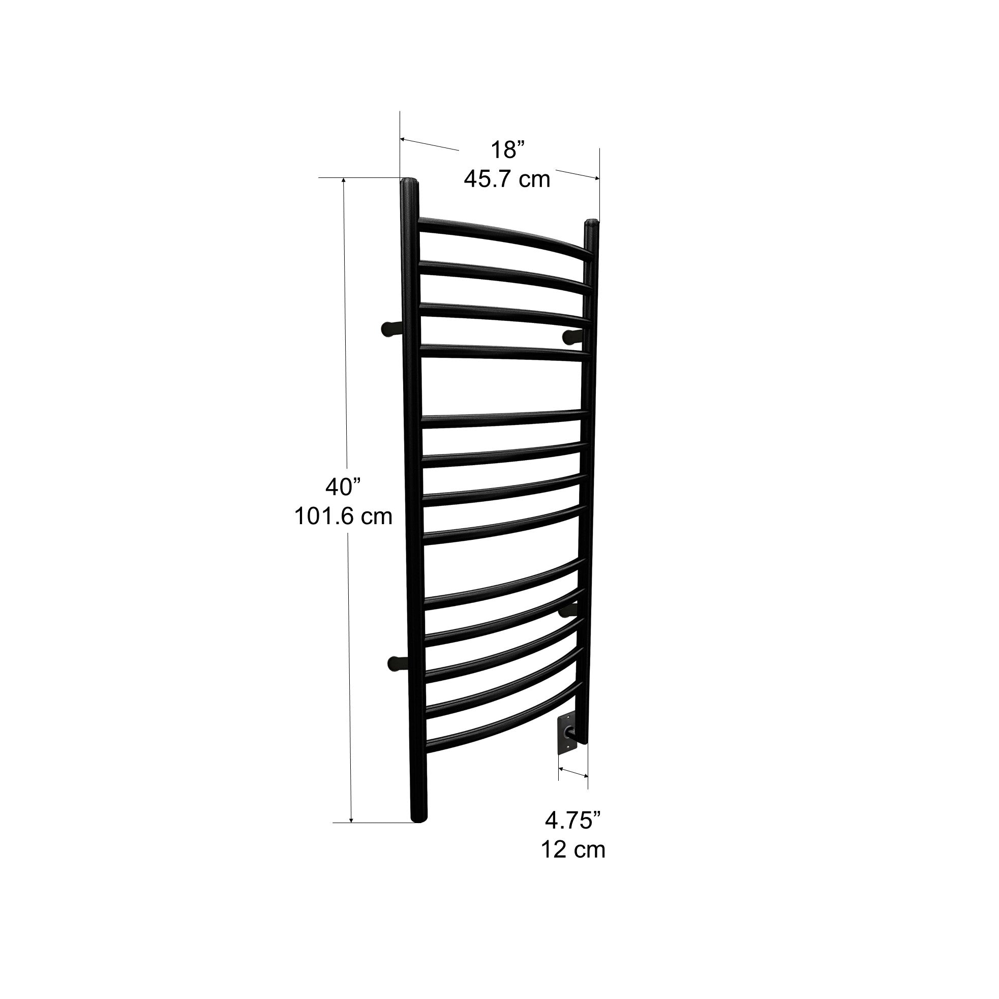 Ancona Svelte Rounded 40-Inch Hardwired Electric Towel Warmer & Drying Rack - Matte Black Finish | Bathroom Luxury, Spa Experience & Quick-Drying Solution for Hotels & Homes