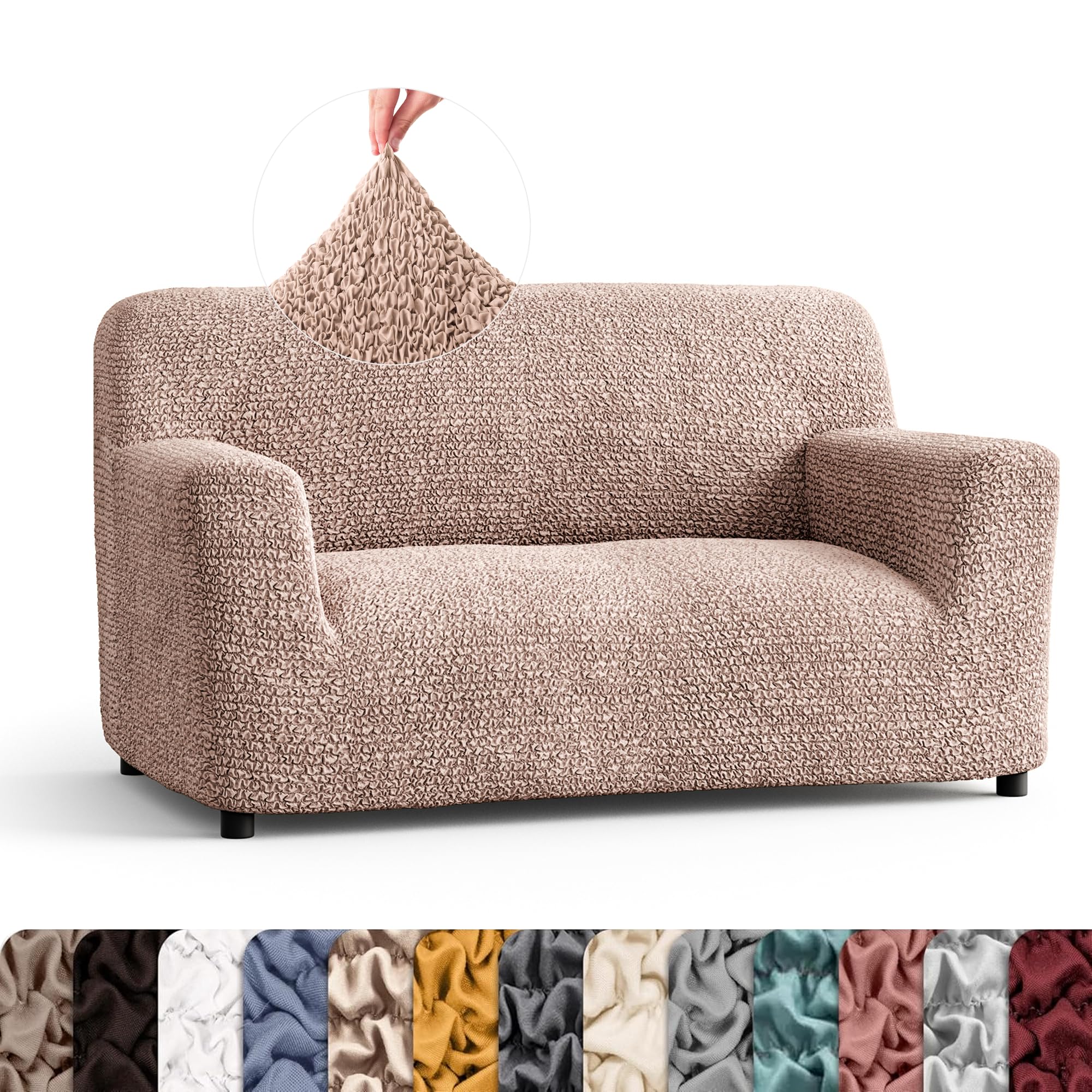 PAULATO BY GA.I.CO. Stretch Loveseat Slipcover - Oversized Chair Cover, Sofa Protector - Washable Microfiber Fabric - 1-Piece Form Fit Design in Blush Taupe - Perfect for Living Room, Bedroom & Home Decor Protection