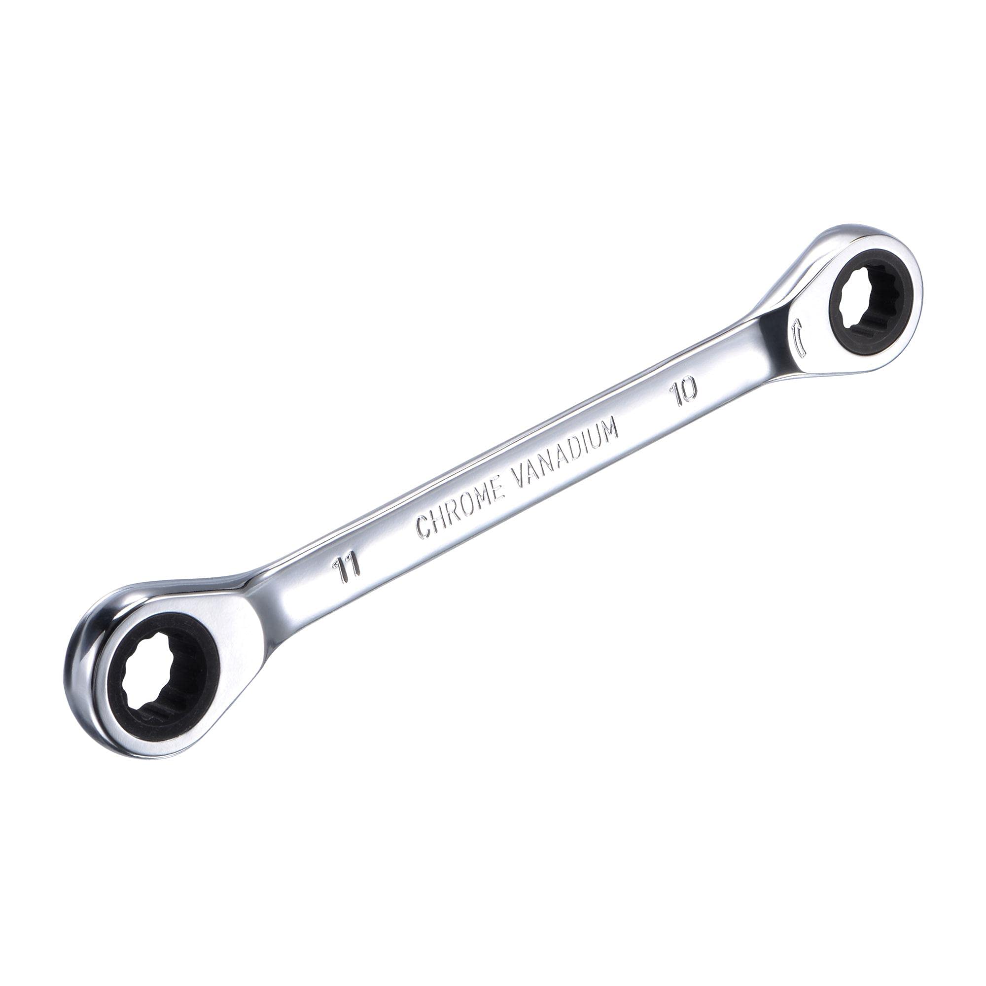 uxcell Double Box End Ratcheting Wrench 10mm x 11mm Metric 72-Tooth 12-Point Ratchet Spanner Tool CR-V Steel - Perfect for Automotive Repair, Plumbing & DIY Projects