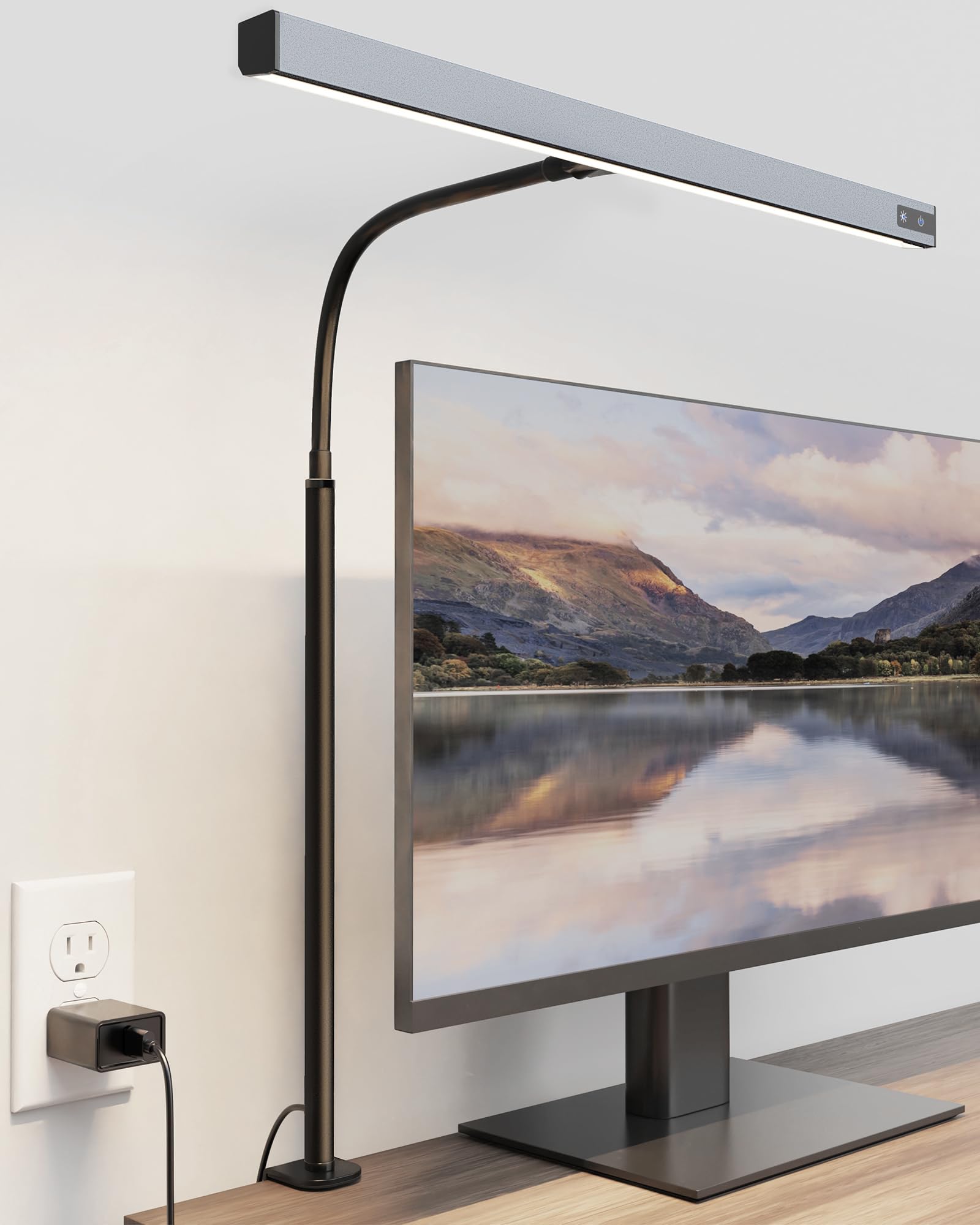 SUPERDANNY 12W LED Desk Lamp with Adjustable Gooseneck - Touch Control Dimmable Eye-Caring Light for Office & Home Study, Architect Clamp Lamp with USB Adapter (Grey) - Perfect for Reading, Working & Night Stand Use