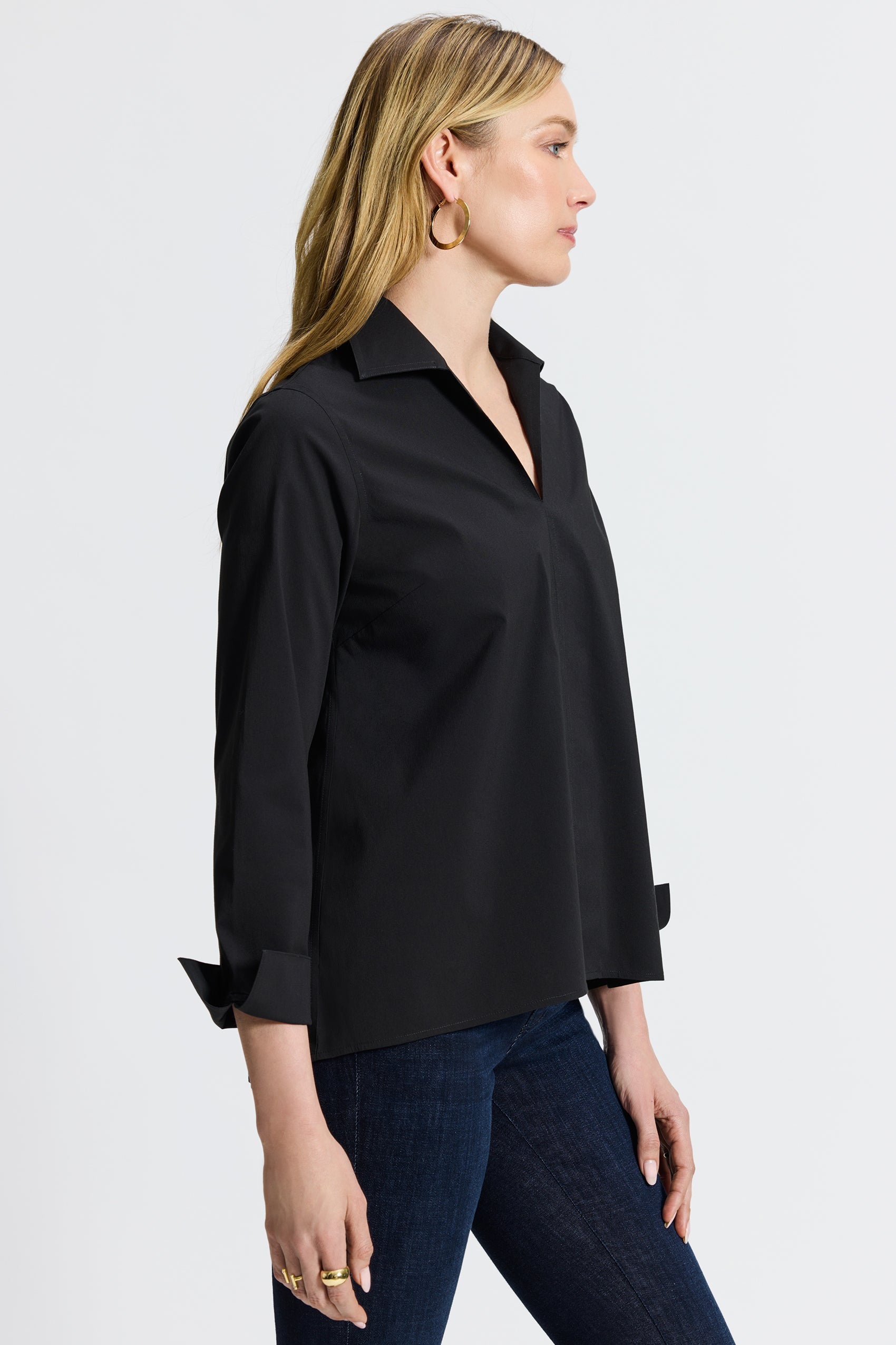 Agnes Wrinkle-Free Stretch Long Sleeve Popover Shirt for Women | Comfortable No-Iron Blouse for Office, Travel & Casual Wear