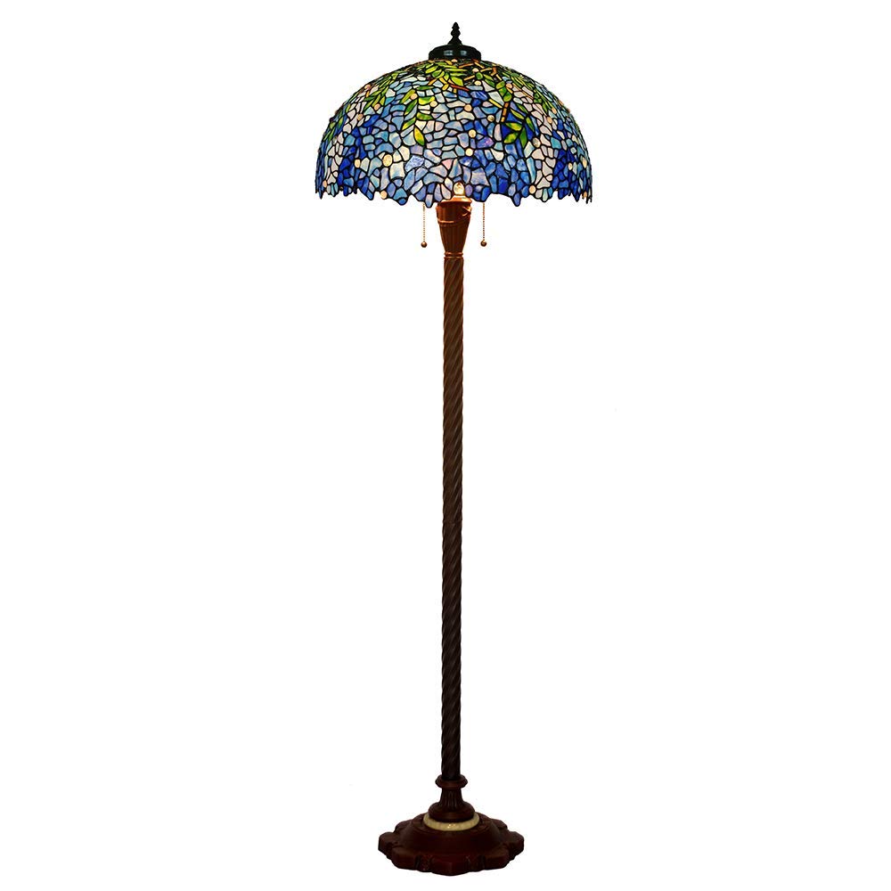 Elegant 20-Inch Stained Glass Floor Lamp with Wisteria Design - 3 E26 Bulb Capacity, Iron Base - Perfect for Bedroom, Living Room, Kitchen, Coffee Table, Dresser & Nightstand Lighting Decor