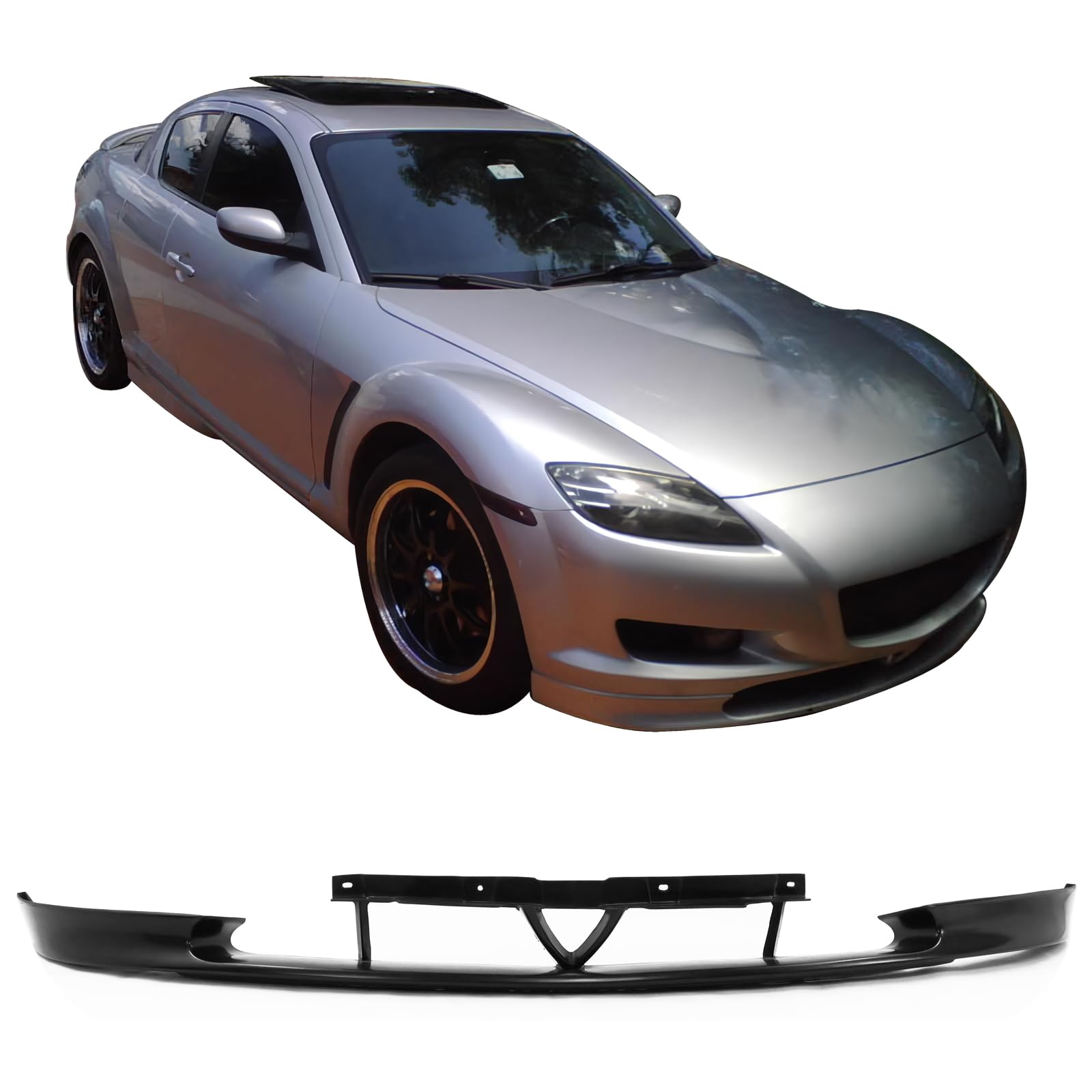 IKON MOTORSPORTS Front Bumper Lip Spoiler Splitter - Compatible with 2004-2008 Mazda RX8, Factory Style PU Black Front Lip - Enhances Aerodynamics & Sporty Look for Street Racing & Car Shows
