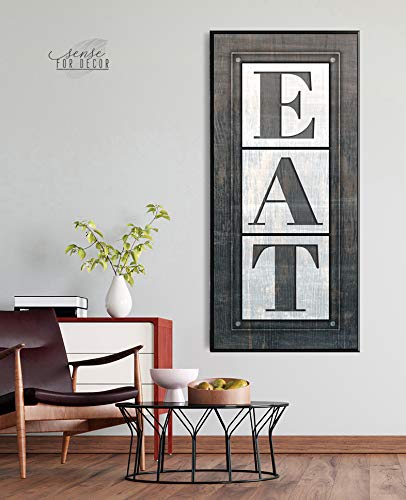 Modern Farmhouse Kitchen Decor - Large Wood Framed Canvas Wall Art with Black Floating Frame (19x42) - Rustic Country Kitchen Sign for Dining Room, Living Room, or Entryway