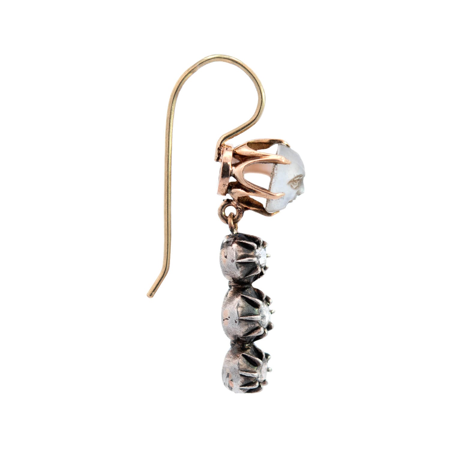 Victorian Style 14K Gold & Sterling Silver Moonstone and Diamond Earrings for Women - Elegant Man in the Moon Design, Perfect for Weddings, Parties & Special Occasions