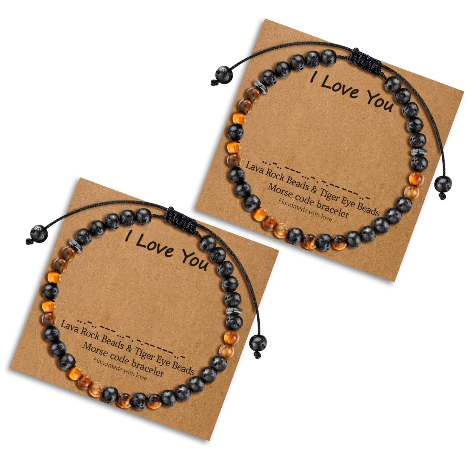 Morse Code Bracelets for Women - 2pcs Tiger Eye Beaded & Lava Rock Friendship Bracelets, Inspirational Birthday Gifts for Best Friend, Perfect for Daily Wear, Meditation, and Yoga