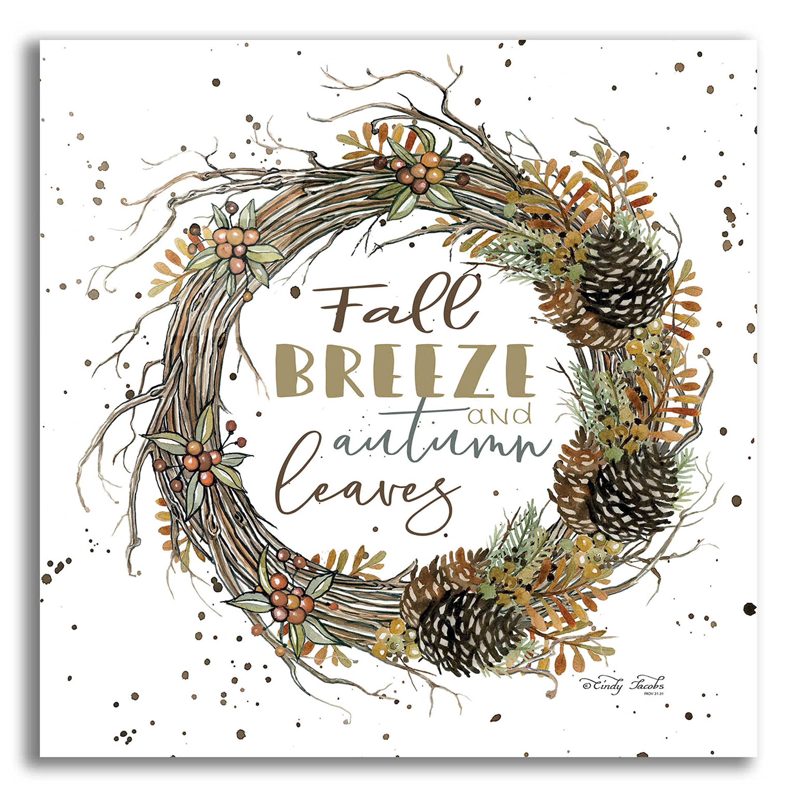 Fall Breeze Wreath Acrylic Glass Wall Art by Cindy Jacobs - 12x12 Inch Autumn Leaf Decor for Home, Living Room, and Office