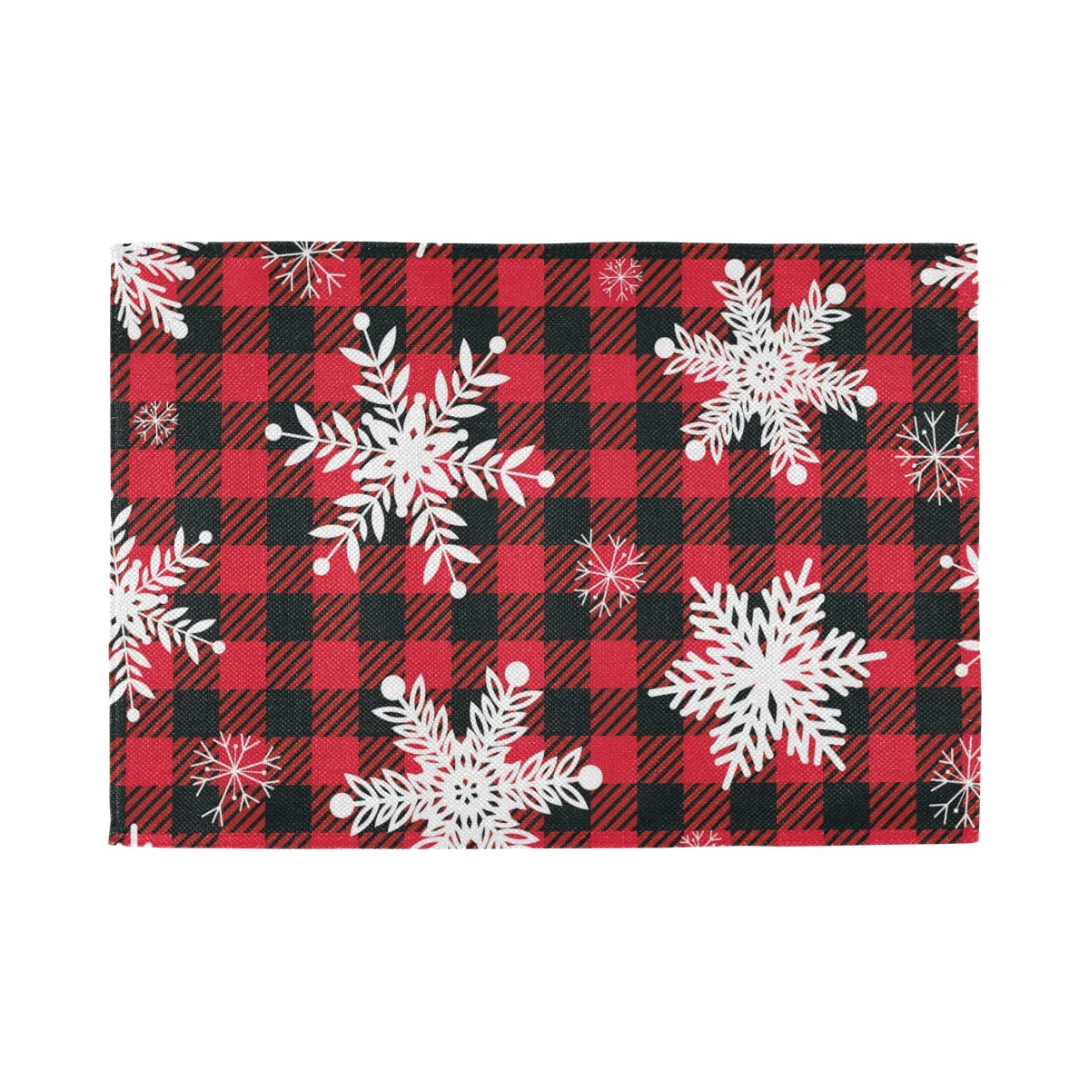 JUMBEAR Red and Black Buffalo Check Reversible Snowflake Plaid Placemats - Christmas Holiday Table Decor for Dining Room, Kitchen & Party Settings