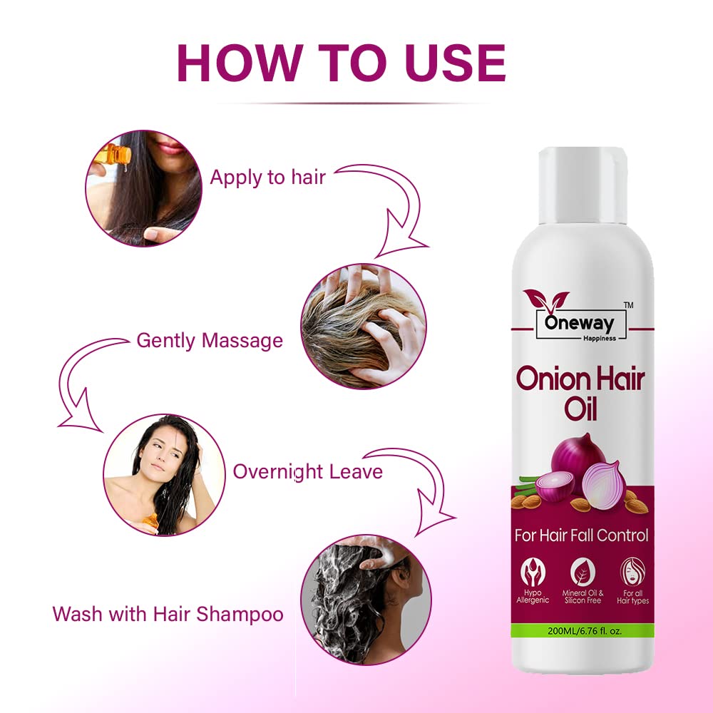 Oneway Happiness Onion Hair Oil for Hair Growth & Fall Control - 200ml Natural Hair Treatment for Strong, Healthy Hair | Cruelty-Free, Vegan & Paraben-Free | Promotes Thicker Hair & Scalp Health (Great for Daily Hair Care & Damaged Hair Repair)