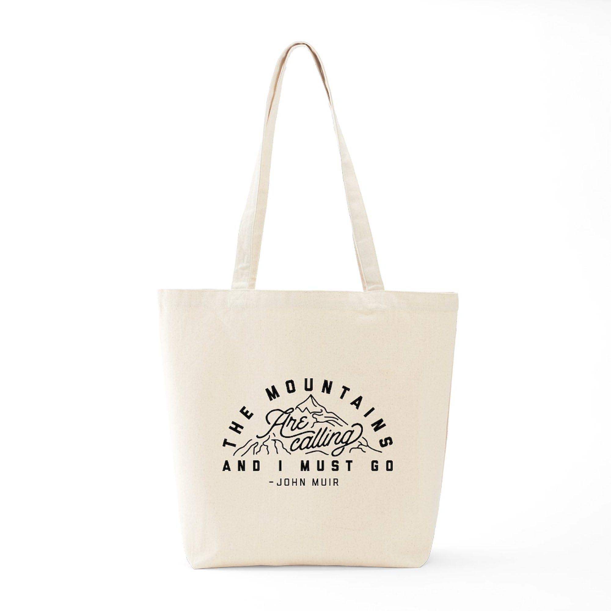 The Mountains Are Calling And I Must Go - Natural Canvas Tote Bag | Reusable Grocery Shopping Bag | Eco-Friendly Beach, Travel & Everyday Use