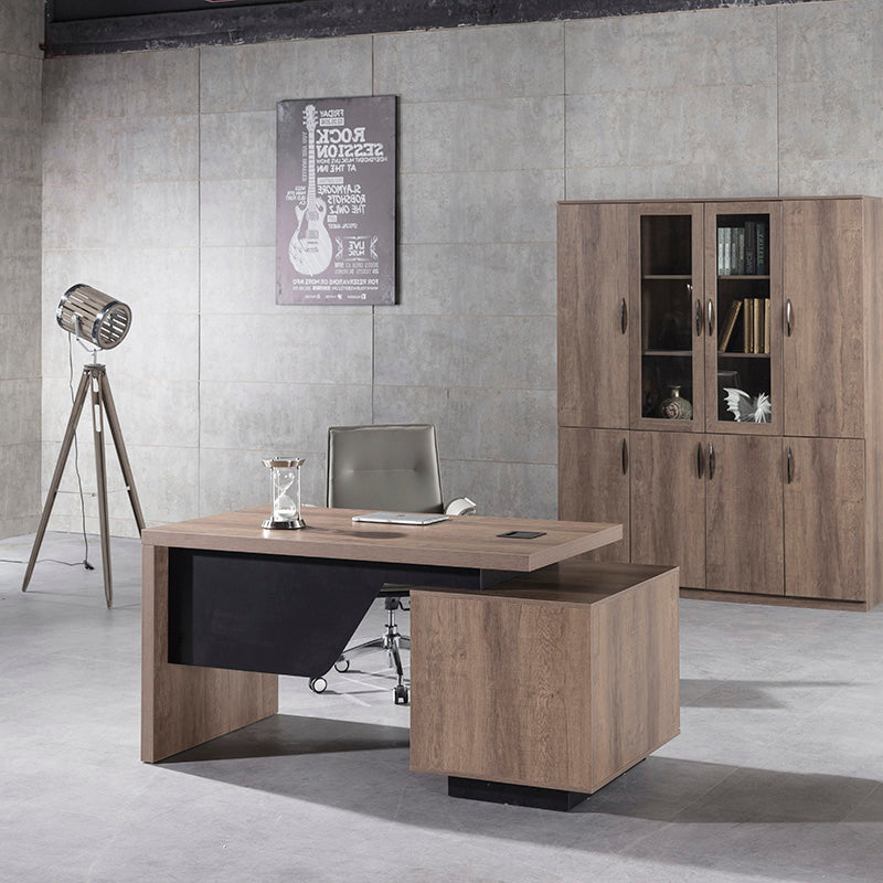 KELLEN Executive Desk with Left Return - 1.6M & 1.8M Warm Oak & Black Home Office Desk - Perfect for Modern Workspaces & Professional Environments