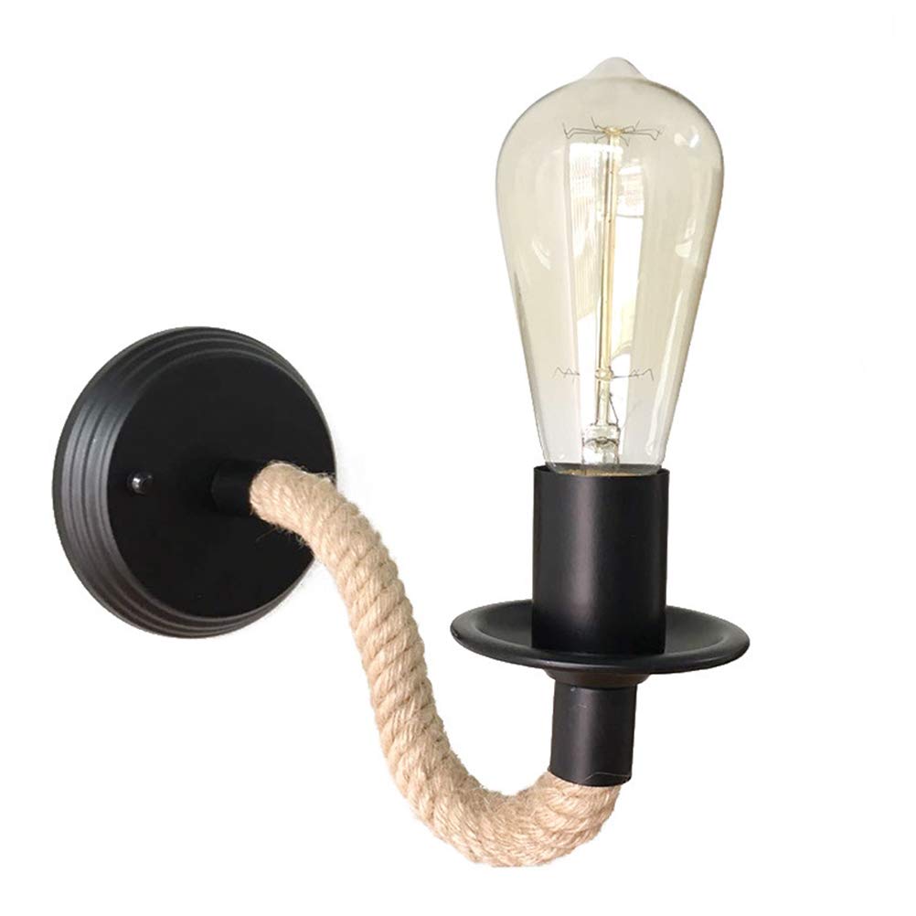 Vintage Industrial LED Wall Sconce - Black Hemp Rope Wall Light with Bulb Included | Corridor Lighting, Bedroom Accent, Loft Decor, Restaurant Ambience