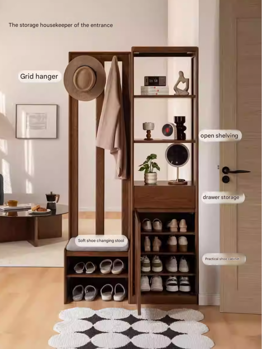Solid Oak Wood Porch Shoe Storage Cabinet - Rustic Entryway Organizer with Integrated Shelves for Shoes, Hats & Outdoor Essentials | Perfect for Entryway, Mudroom, or Patio Storage