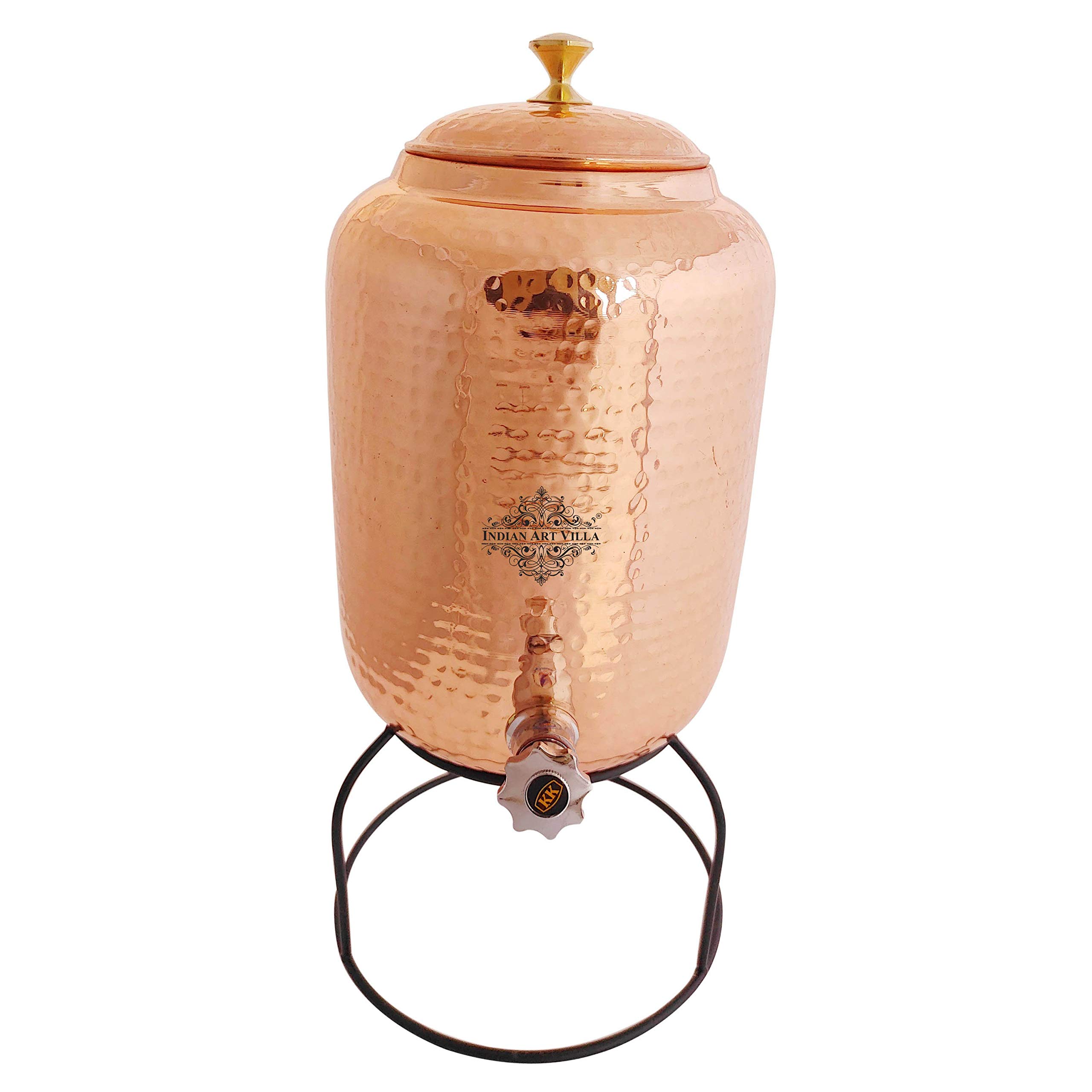 Indian Art Villa Hammered Design Copper Water Pot with Stand - 135 Oz Capacity for Storage & Kitchenware - Perfect for Home, Office, and Ayurvedic Water Purification