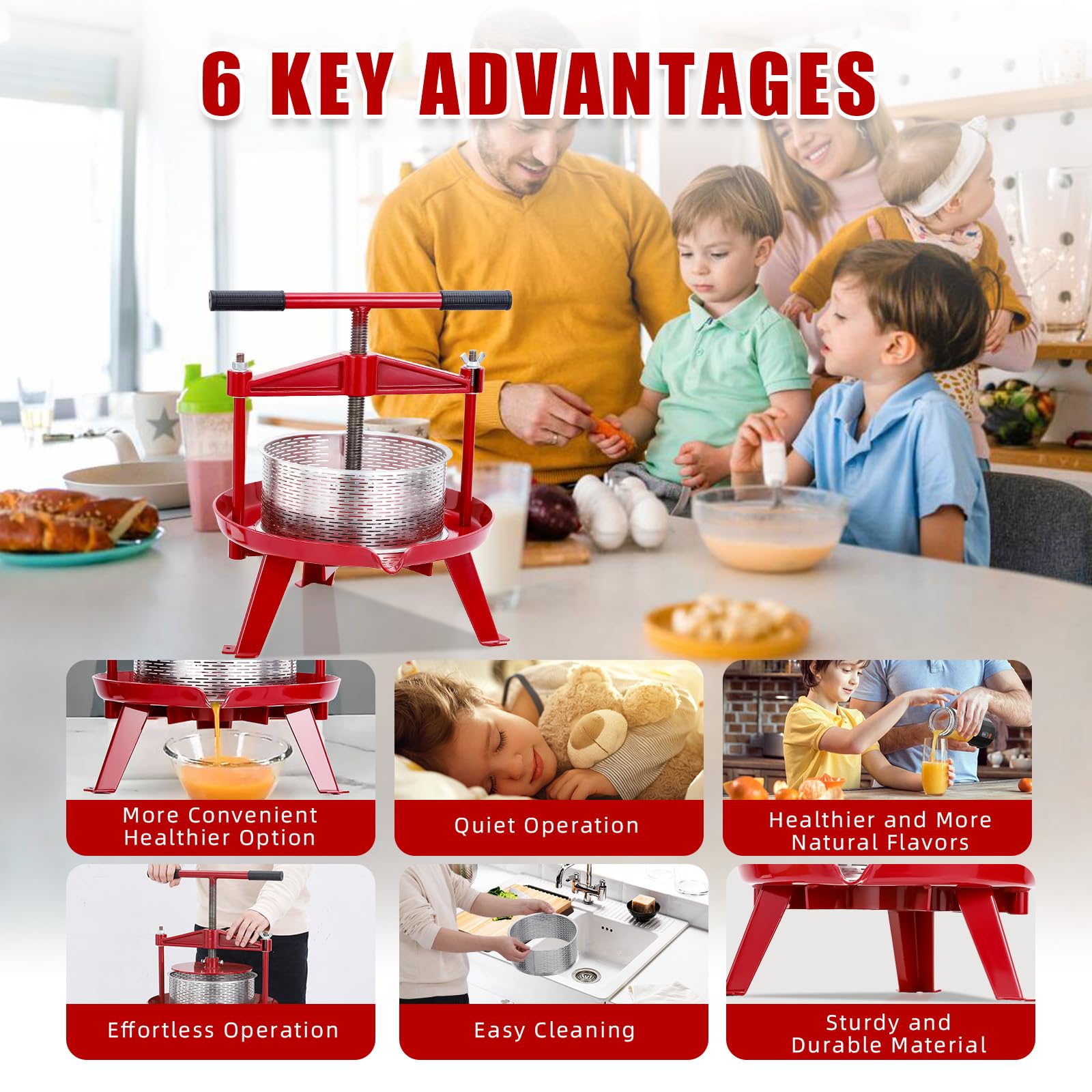 Premium Stainless Steel Fruit Wine Press & Juice Maker - 5L/1.32 Gal Capacity for Wine, Cider, Apple, Tinctures, Vegetables, Honey & Olive Oil | Heavy-Duty T-Handle & Stable Triangular Base | Perfect for Home Brewing, Farm Harvesting & DIY Juice Extraction