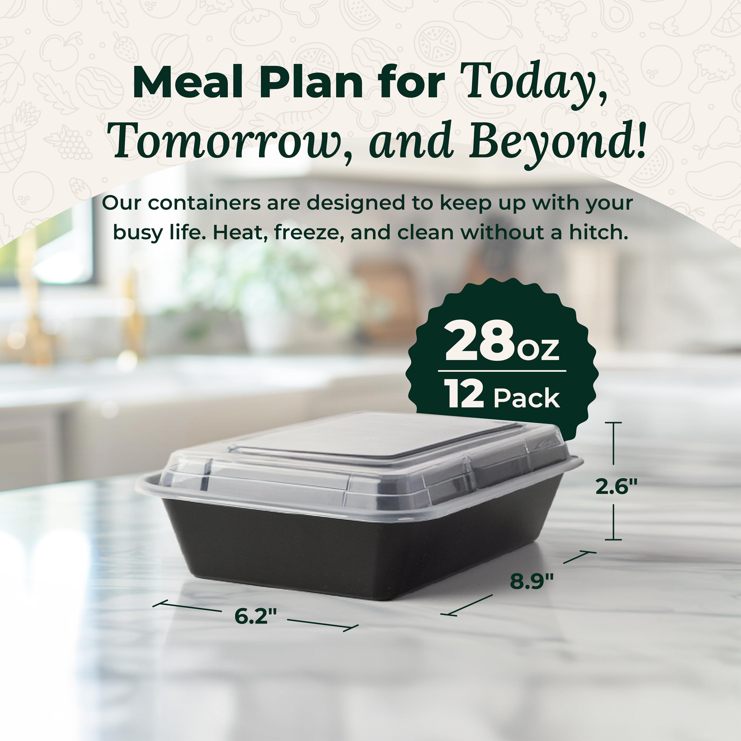 **Enther 12-Pack Meal Prep Containers - 28 oz BPA-Free Single Compartment Food Storage with Lids | Stackable, Reusable Bento Lunch Boxes | Microwave, Dishwasher & Freezer Safe | Perfect for Portion Control, Office Lunches & Healthy Meal Planning**