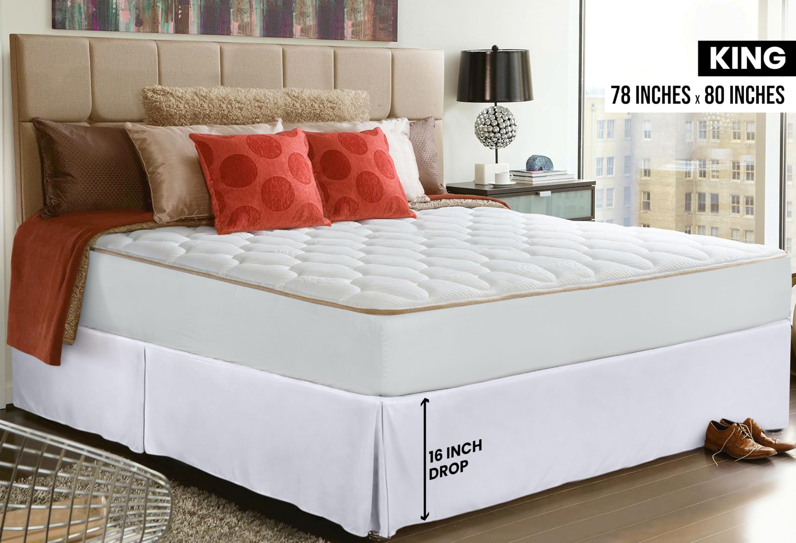 Utopia Bedding King Size Bed Skirt - Premium Soft Quadruple Pleated Ruffle Design with 16 Inch Tailored Drop - Hotel Quality, Shrinkage & Fade Resistant - Perfect for Luxury Bedrooms & Guest Rooms (King, White)