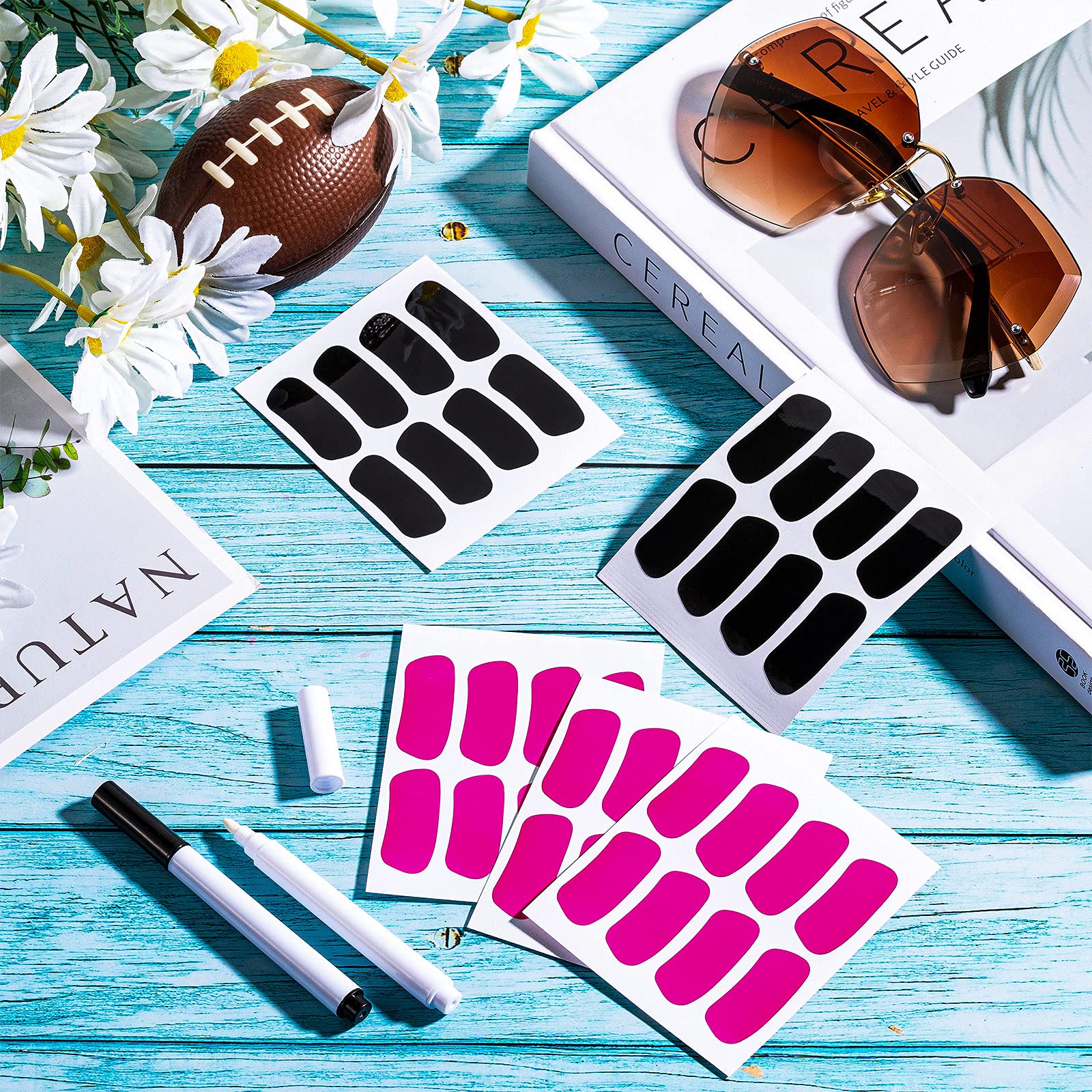 160-Piece Sports Eye Stickers for Kids - Football, Softball, Baseball Face Decals - Lacrosse Fan Eye Strips with 2 Pencils - Perfect for Game Day, Sports Parties & Team Spirit Events