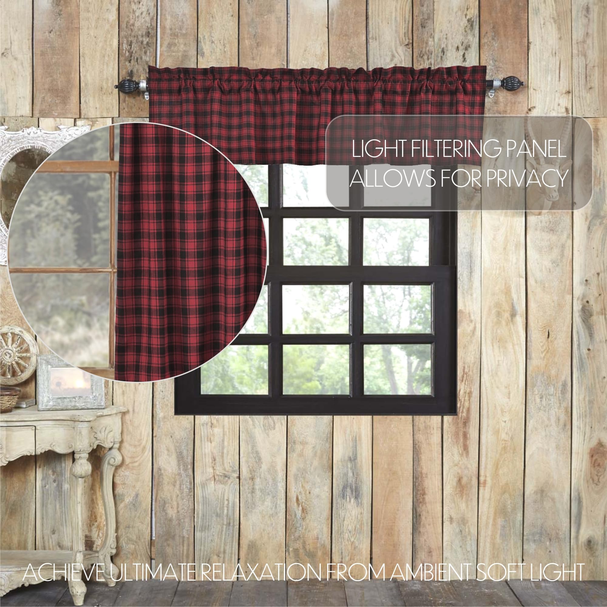 VHC Brands Rustic Lodge Kitchen Window Valance Curtain 16x72 Inch - Chili Pepper Red for Farmhouse & Country Style Decor - Perfect for Kitchen Windows, Dining Rooms & Cabin Retreats
