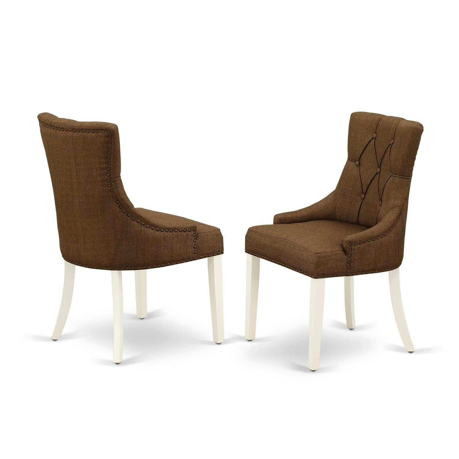 East West Furniture FRP2T18 Friona Parsons Dining Chairs - Set of 2 Button Tufted Upholstered Chairs with Nailhead Trim in Brown Linen Fabric | Elegant Dining Room Seating for Kitchen, Breakfast Nook & Formal Entertaining