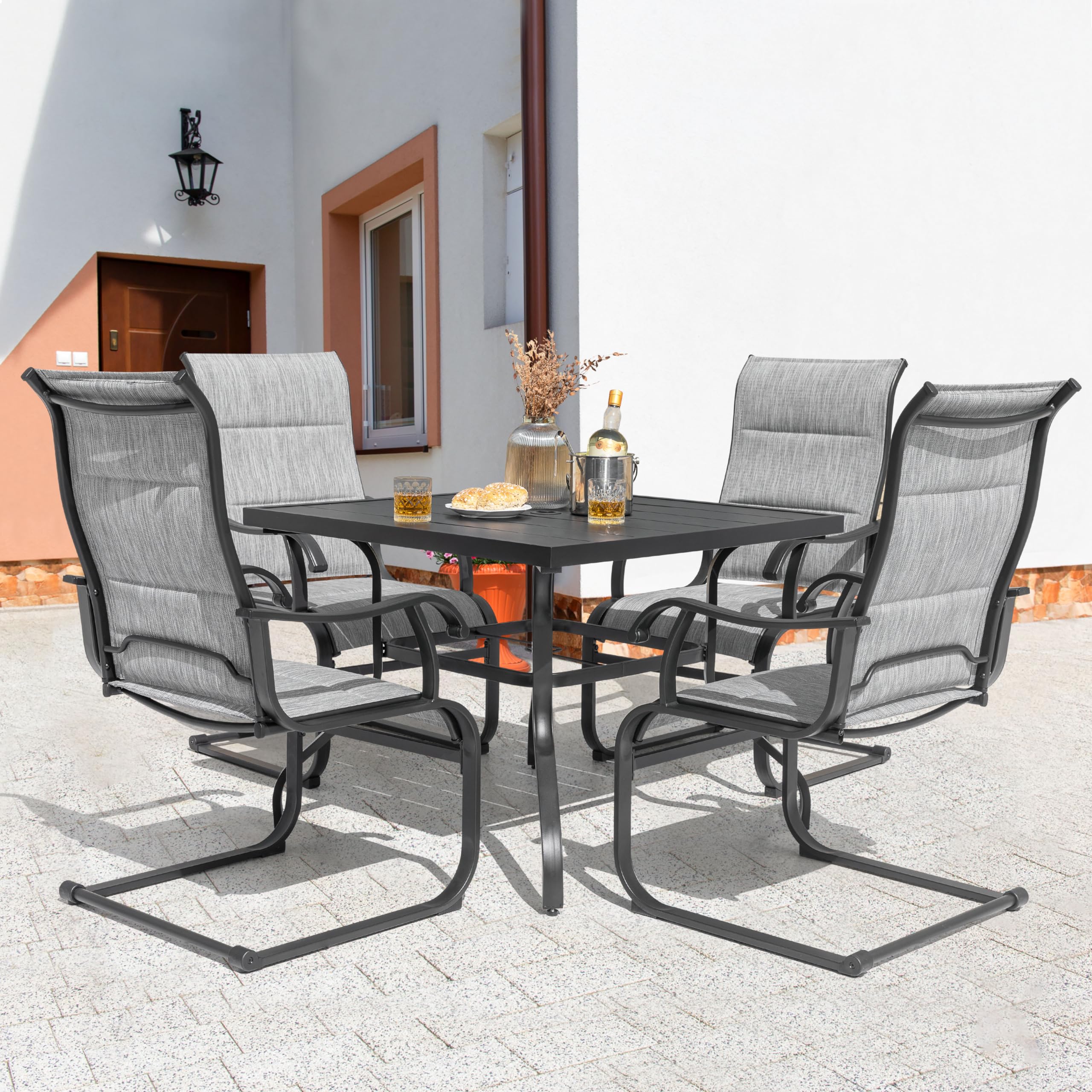 NUU GARDEN 5-Piece Outdoor Dining Set - 4 All-Weather Textilene Padded Patio Chairs & 37