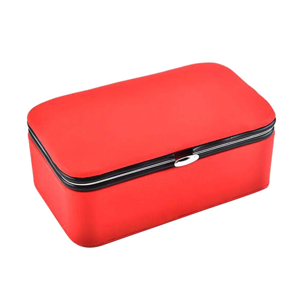 Portable Jewelry Organizer Box - PU Leather Travel Jewelry Case with Multiple Compartments for Rings, Earrings, Necklaces & Ear Studs - Compact Jewelry Storage Solution for Women (Red) | Perfect for Travel, Home Organization & Gift Giving