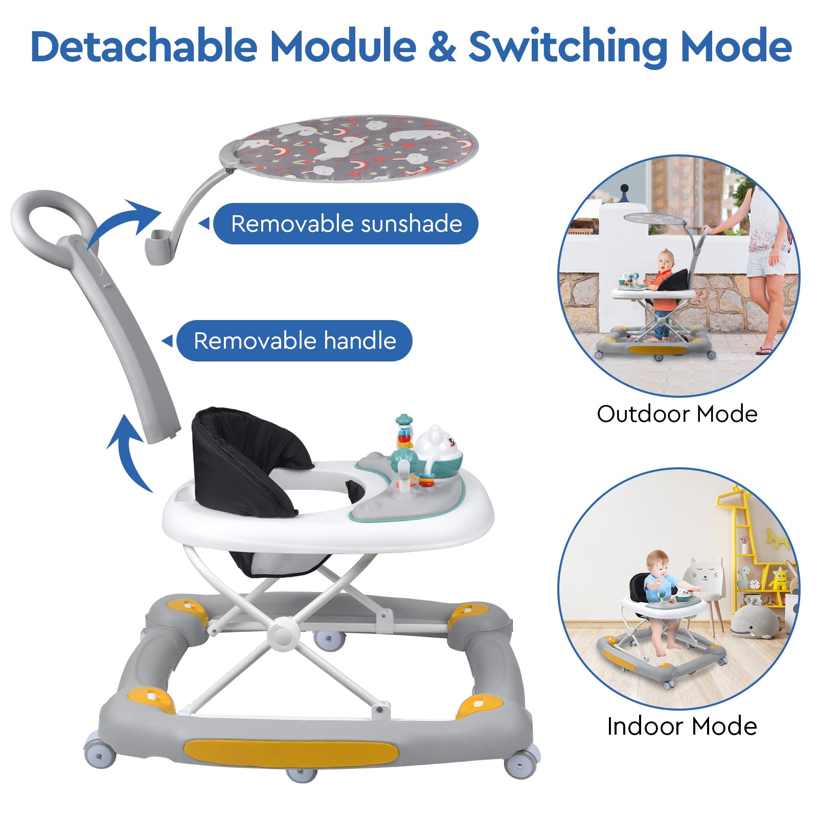 4 in 1 Baby Walker with Wheels - Adjustable Height, Music, Lights & Rocker Mode | Activity Walker & Bouncer Combo for Boys & Girls 6-24 Months | Perfect for Learning to Walk, Playtime & Indoor Entertainment